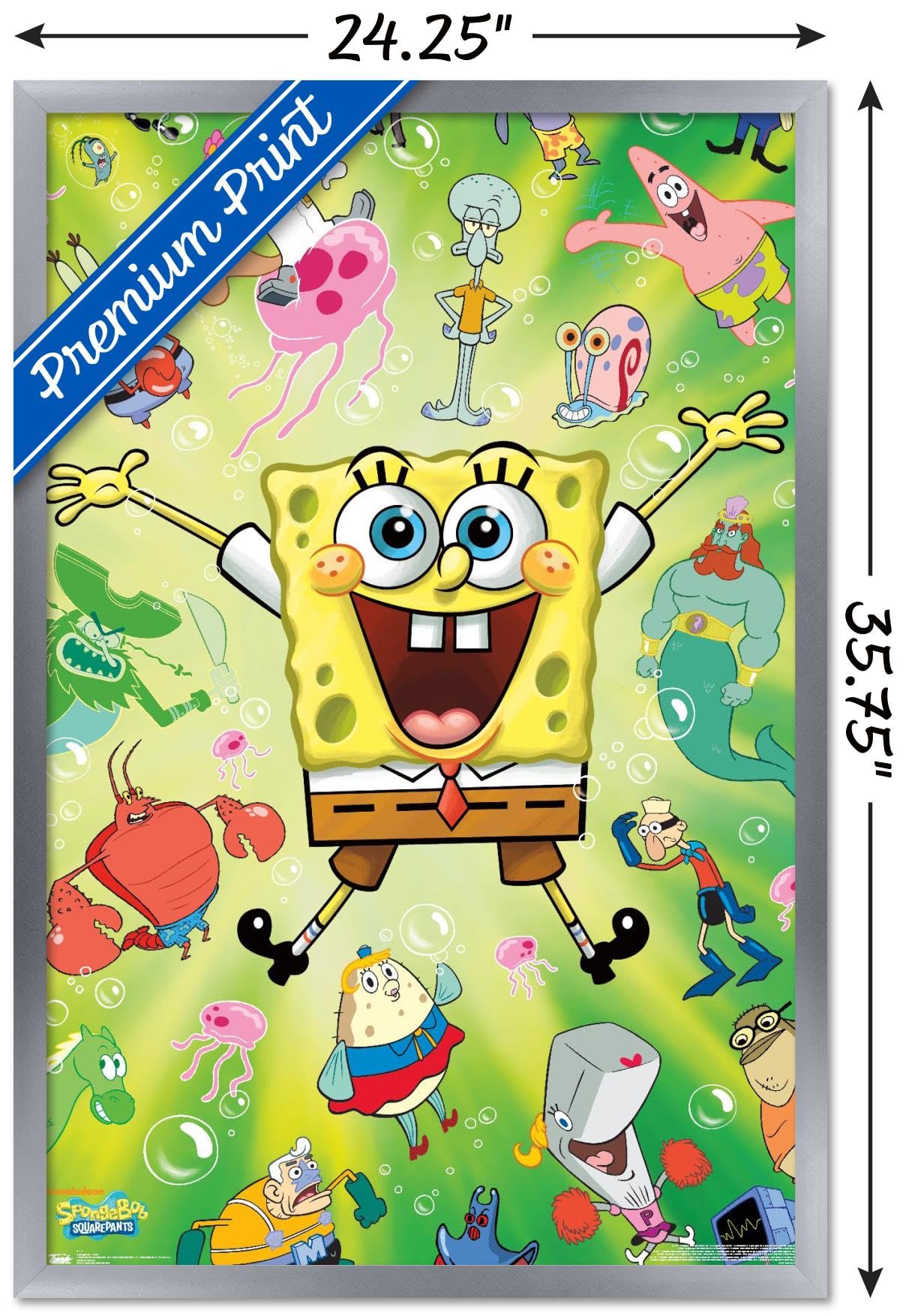 Trends International Nickelodeon SpongeBob SquarePants Burst Wall Poster - 22.375 x 34 Inches, Silver Framed Version - Perfect for Kids' Bedroom Decor & Cartoon Themed Rooms