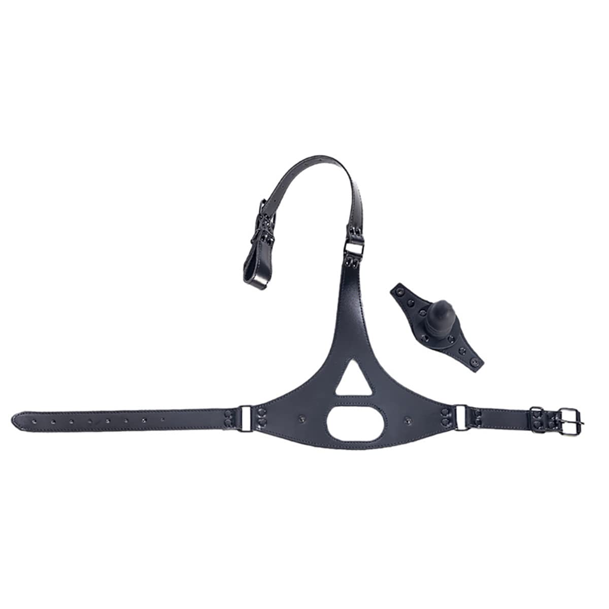 Premium SM Thick Leather Head Harness Mask with Detachable Dildo - BDSM Restraint Mouth Gag for Adults - Fetish Bondage Gear for Role Play, Sensory Deprivation & Dominance Scenes