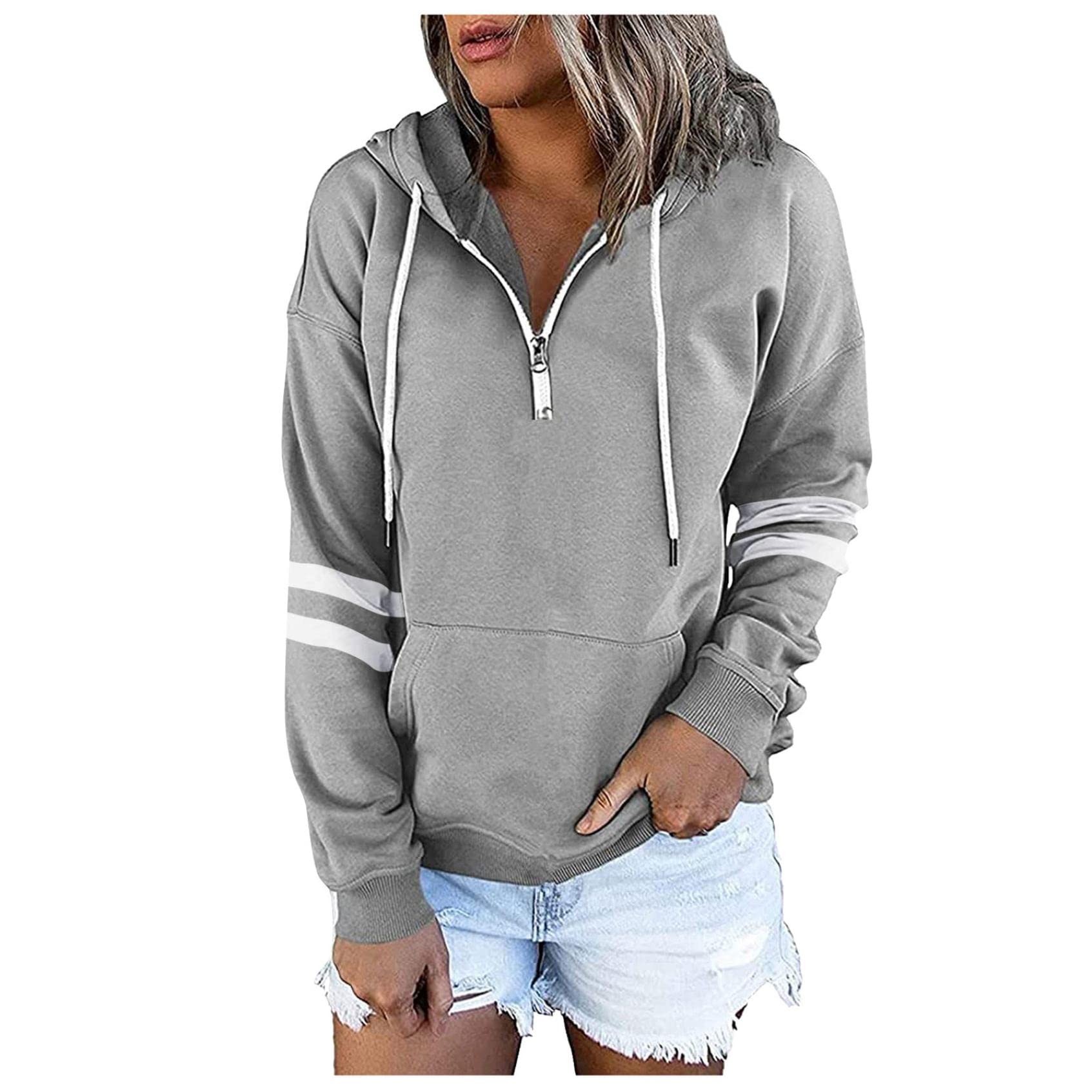 FMCHICO Women's Casual Long Sleeve Zip Up Hoodie Sweatshirt with Drawstring - Loose Fit Pullover Top for Everyday Wear, Gym, and Outdoor Activities