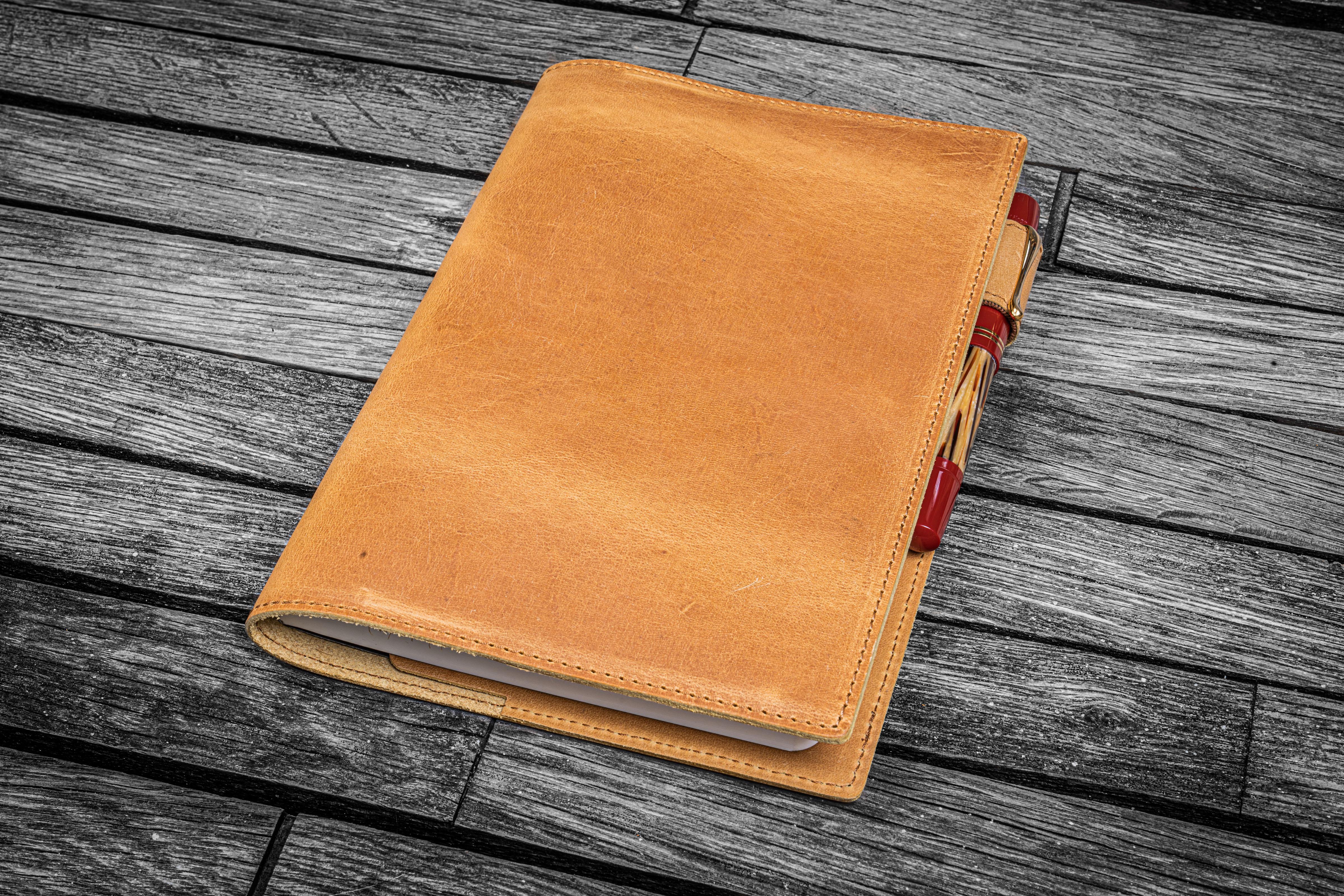 Premium Leather Slim B6 Notebook & Planner Cover - Crazy Horse Honey Ochre for Office, School & Travel Organization