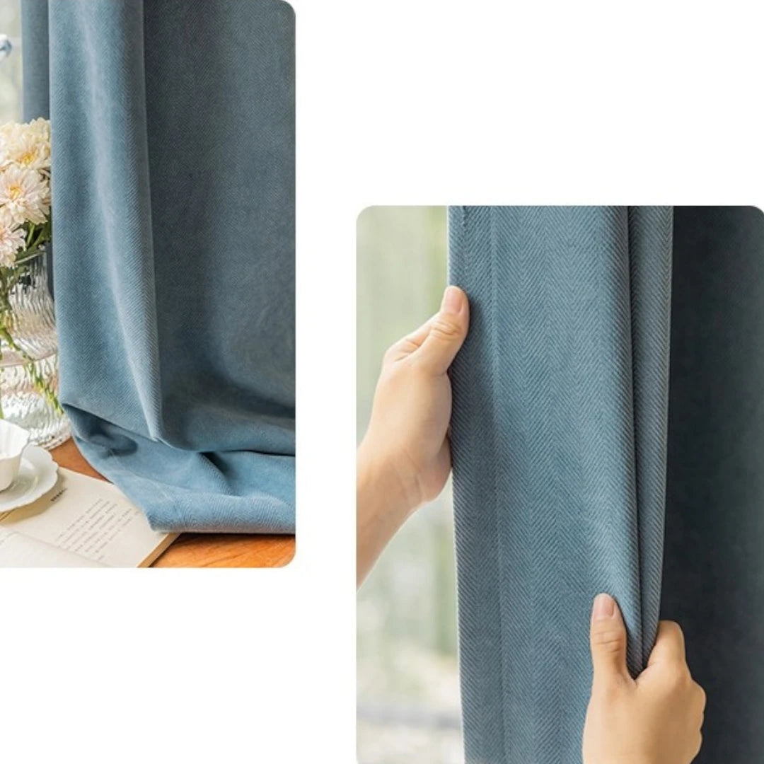 Janet Herringbone Fire Retardant Chenille Blackout Curtains for Bedroom & Living Room - Thermal Insulated Noise Reducing Window Drapes for Home Decor