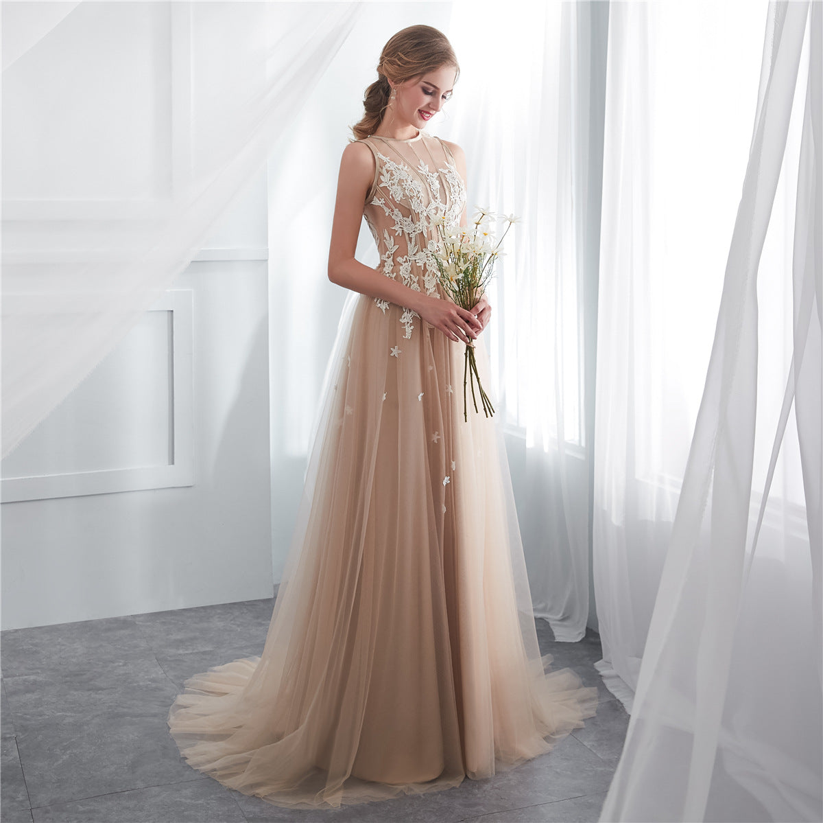 Elegant Applique Tulle Long Prom Dress - A-Line Evening Gown for Formal Parties & Special Occasions | Perfect for Homecoming, Wedding Guest & Black Tie Events