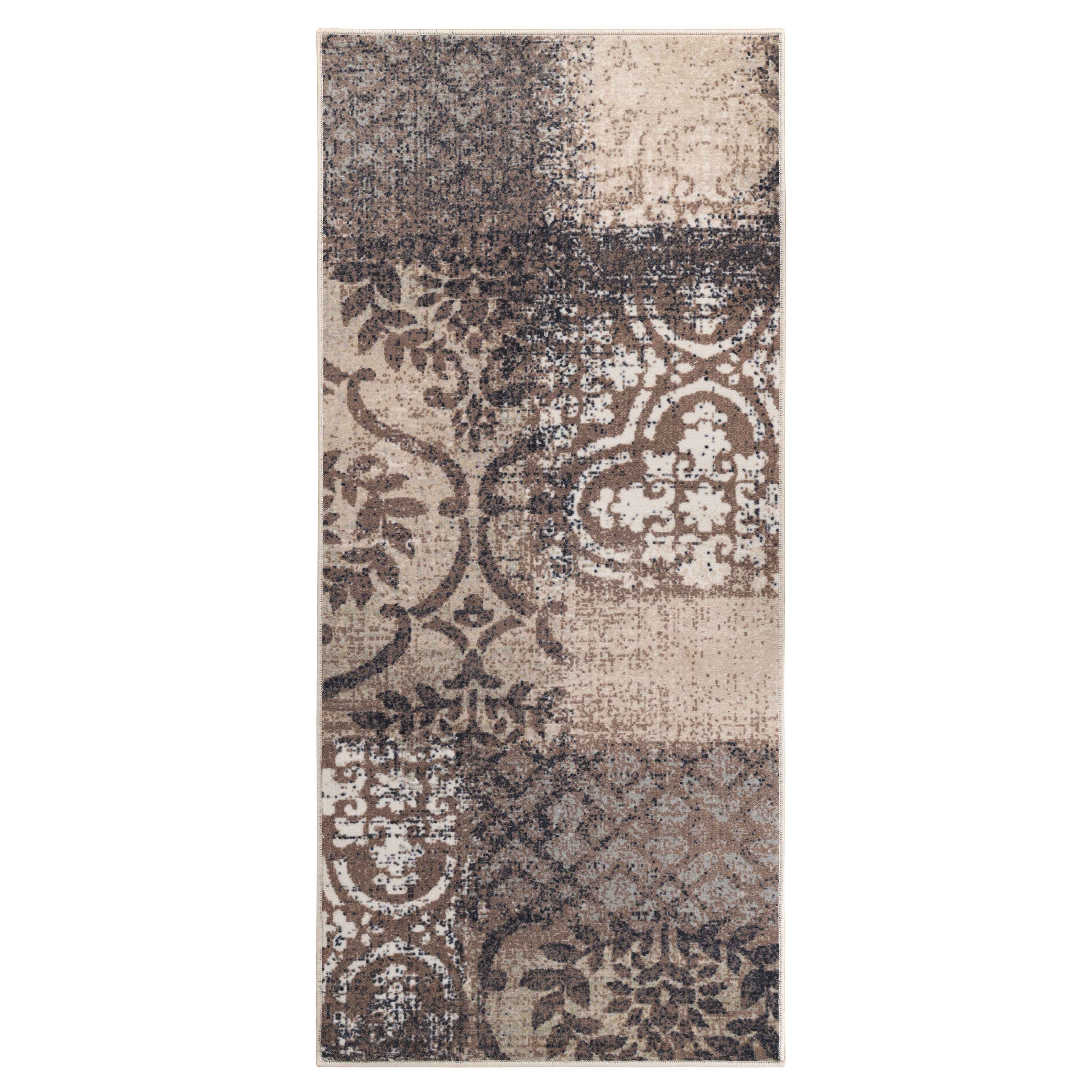 Bristol Distressed Abstract Damask Indoor Area Rug - Non-Slip Living Room Carpet Runner for Bedroom, Hallway & Entryway Decor