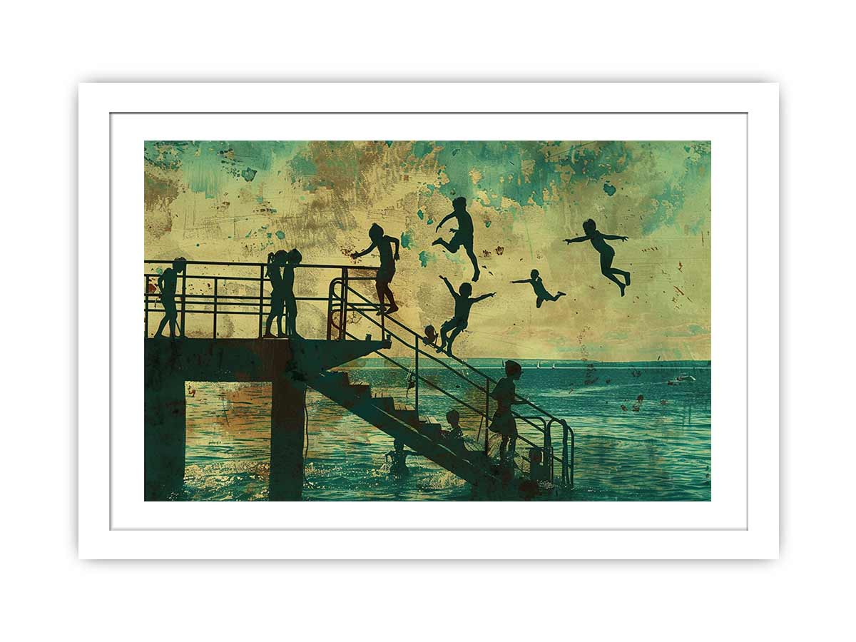 Kids Dive Art Framed Print - Underwater Themed Wall Decor for Children's Room, Nursery, or Playroom | Perfect for Beach House, Ocean Lover Gifts & Kids Bedroom Decor