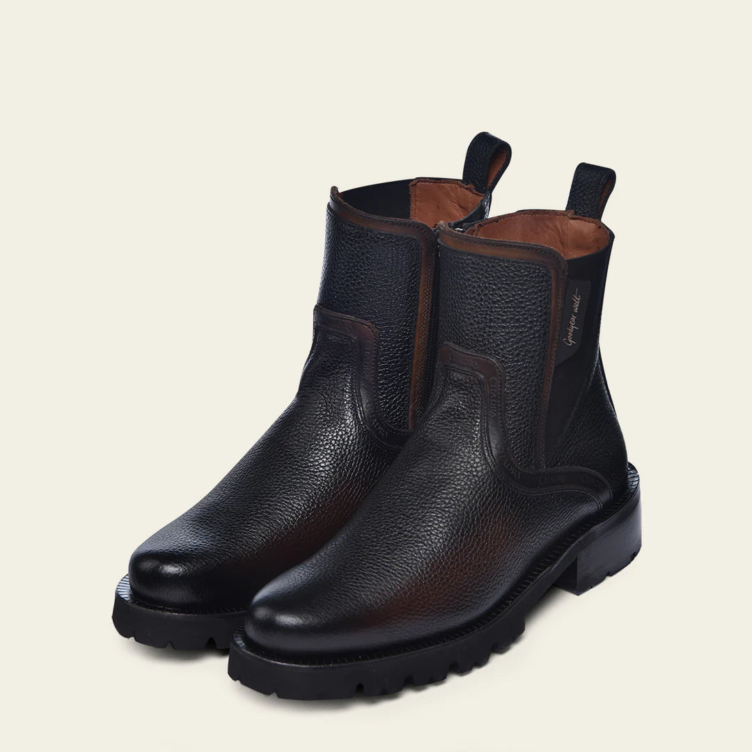 4D22RS Men's Black Leather Casual Ankle Boots with Zip - Stylish & Comfortable for Daily Wear, Outdoor Walking, and Office Outfits