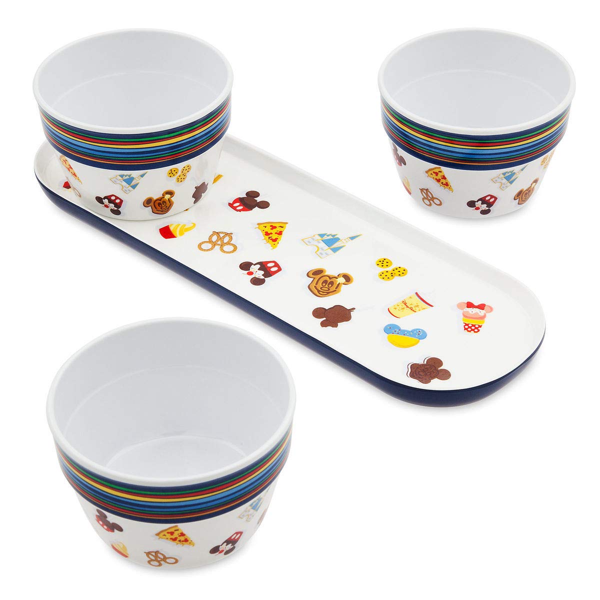 Disney Parks Food Icons Plastic Appetizer Plates Set - 6 Piece Mickey Mouse Themed Party Serving Tray for Kids Birthday, Picnic, and Disney Themed Events