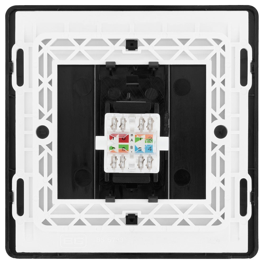 BG Evolve Black Chrome RJ45 Cat5E Data Outlet - High-Speed Ethernet Wall Plate for Home & Office Networking (PCDBCRJ451B) - Perfect for Smart Homes, Offices, and Gaming Setups