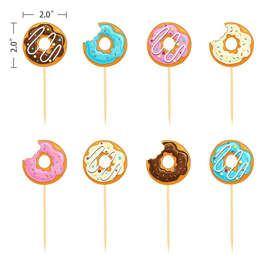 24 Pcs Donut Cupcake Toppers - Sweet Theme Cake Decorations for Kids Birthday Parties, Baby Showers & Celebrations - Perfect for Dessert Table Decor, Party Favors & DIY Baking Projects