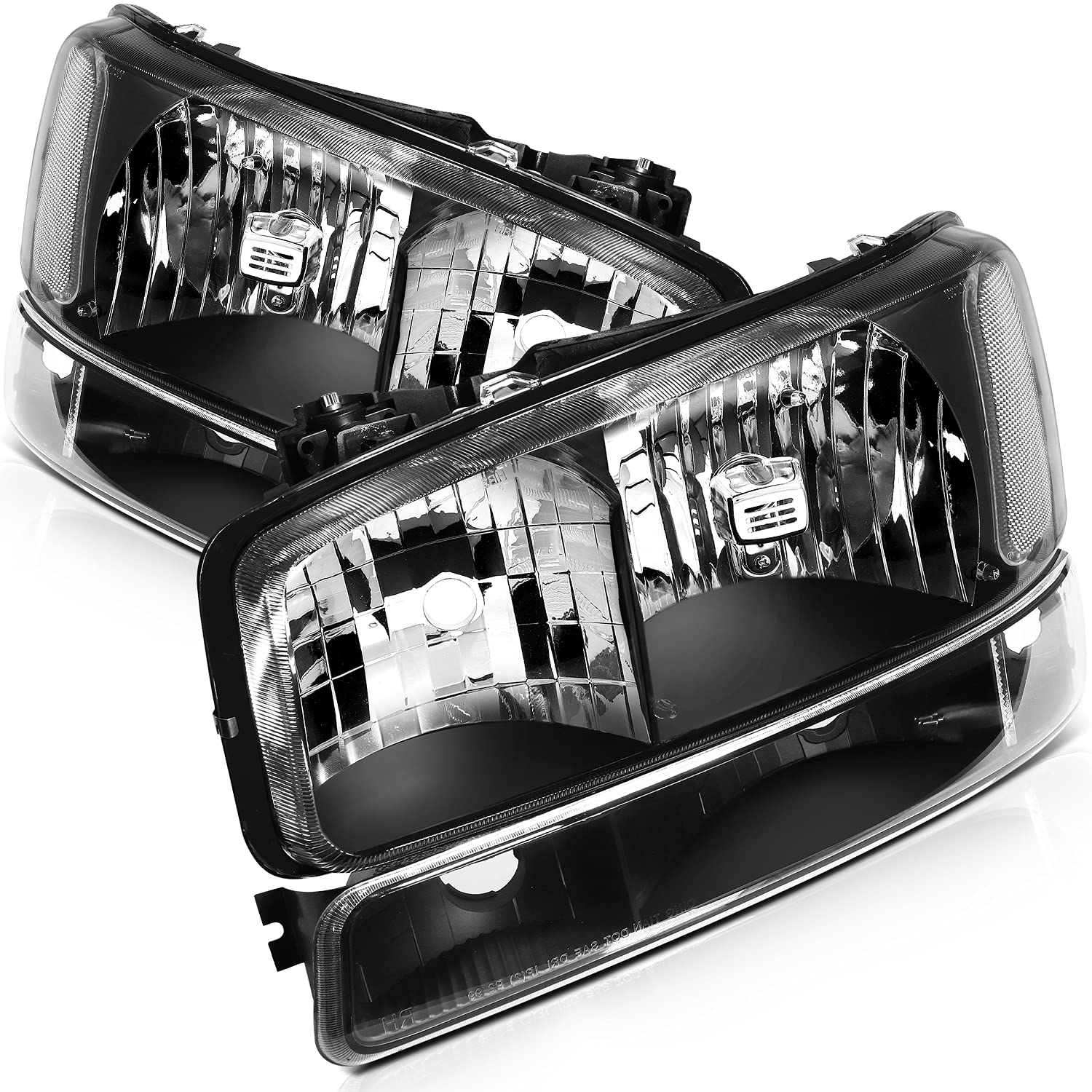 SCITOO Headlight Assembly for GMC Sierra/Yukon 1999-2006 - Black Headlights & Bumper Light for Off-Road & Night Driving