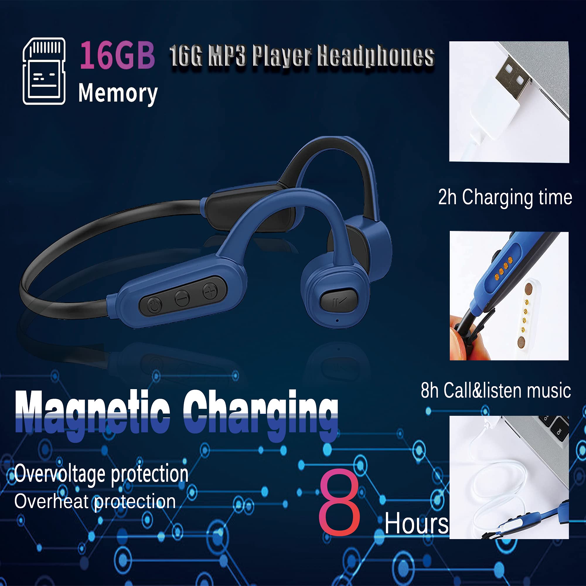 Open Ear Bluetooth Bone Conduction Headphones - Wireless Sweatproof Earbuds with 16GB MP3 Player, IPX8 Waterproof Sport Headset for Running, Gym, Hiking & Cycling - Perfect for Outdoor Workouts and Active Lifestyles