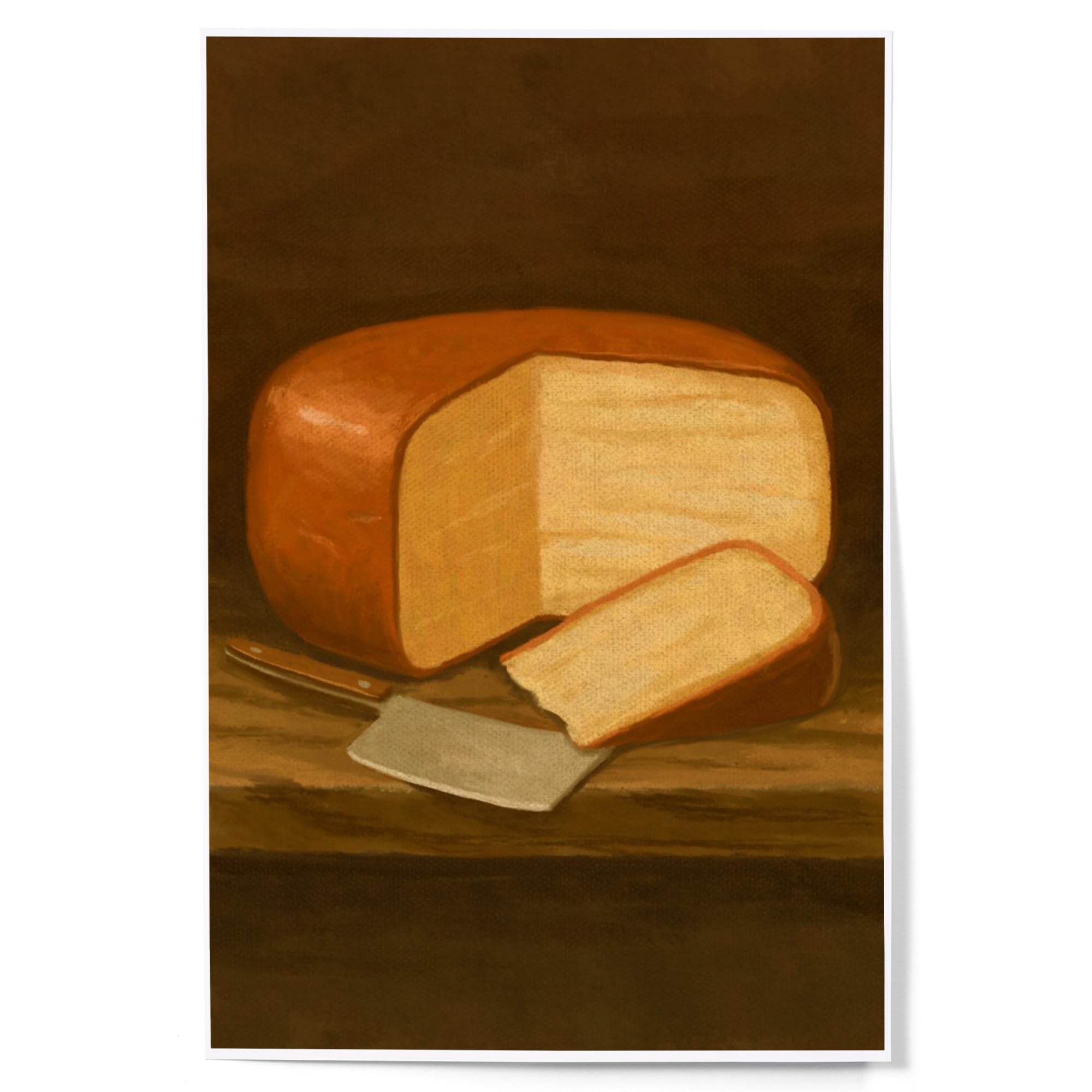 Lantern Press 12x18 Inch Gouda Cheese Oil Painting Art Print - Elegant Wall Decor for Kitchen, Dining Room & Cheese Lover's Home