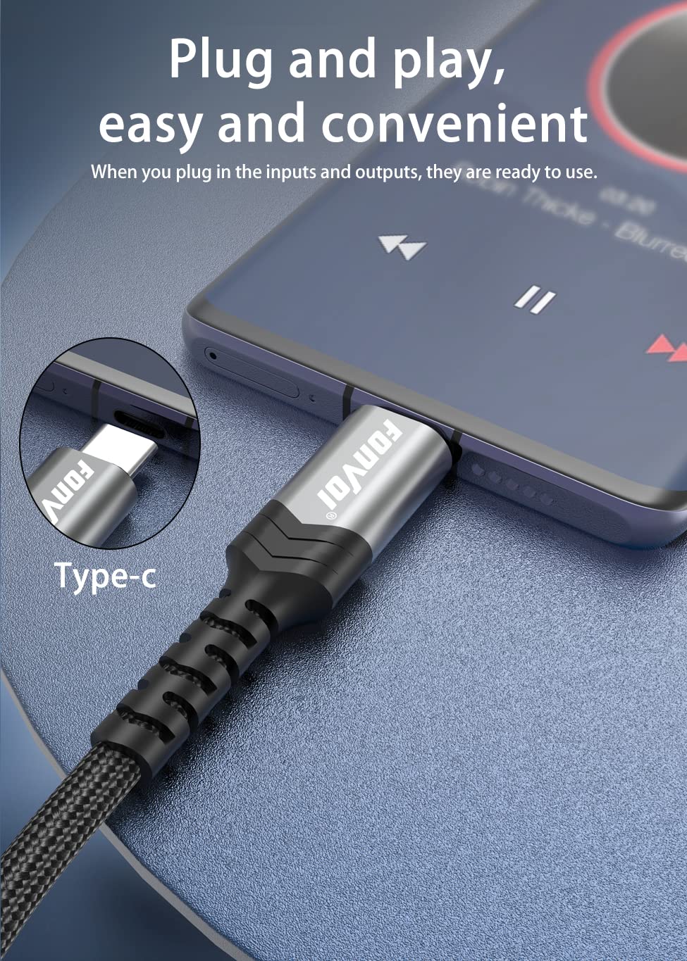 FONVOi USB C to 3.5mm Aux Audio Cable - 8FT+8FT Stereo Jack Adapter for iPhone 15, Google Pixel, Samsung Galaxy, iPad Pro | Car Audio, Home Theater & Gaming Headphone Connection