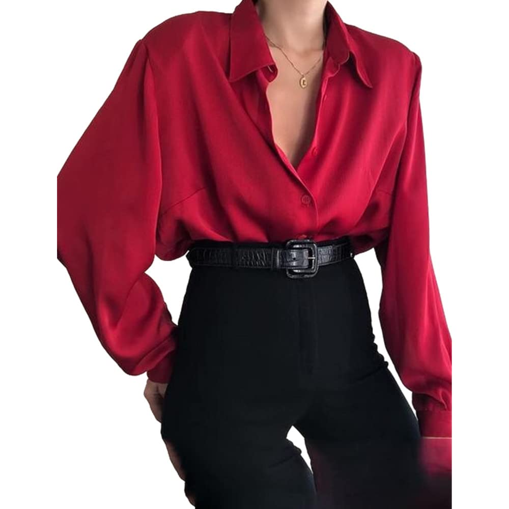 Women's Button Down Collar Long Sleeve Blouse - Loose Fit Casual Shirt for Work & Office Wear | Elegant Turn Down Collar Ladies Top for Business, Dating & Everyday Outfits