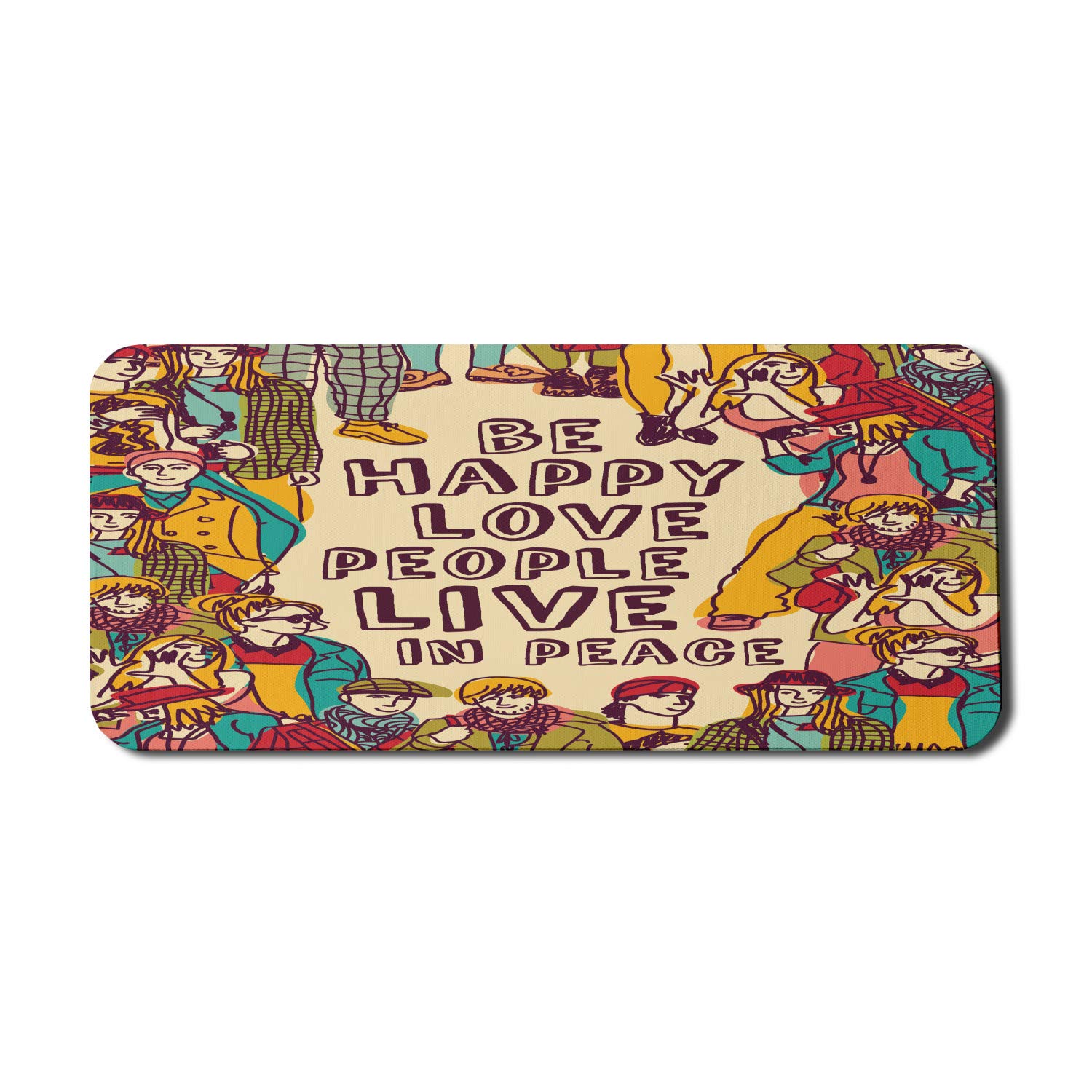 Ambesonne Motivational Mouse Pad - 'Be Happy Love People Live in Peace' Inspirational Computer Mousepad with Colorful Group Illustration, Non-Slip Rubber Base, Extra Large 35