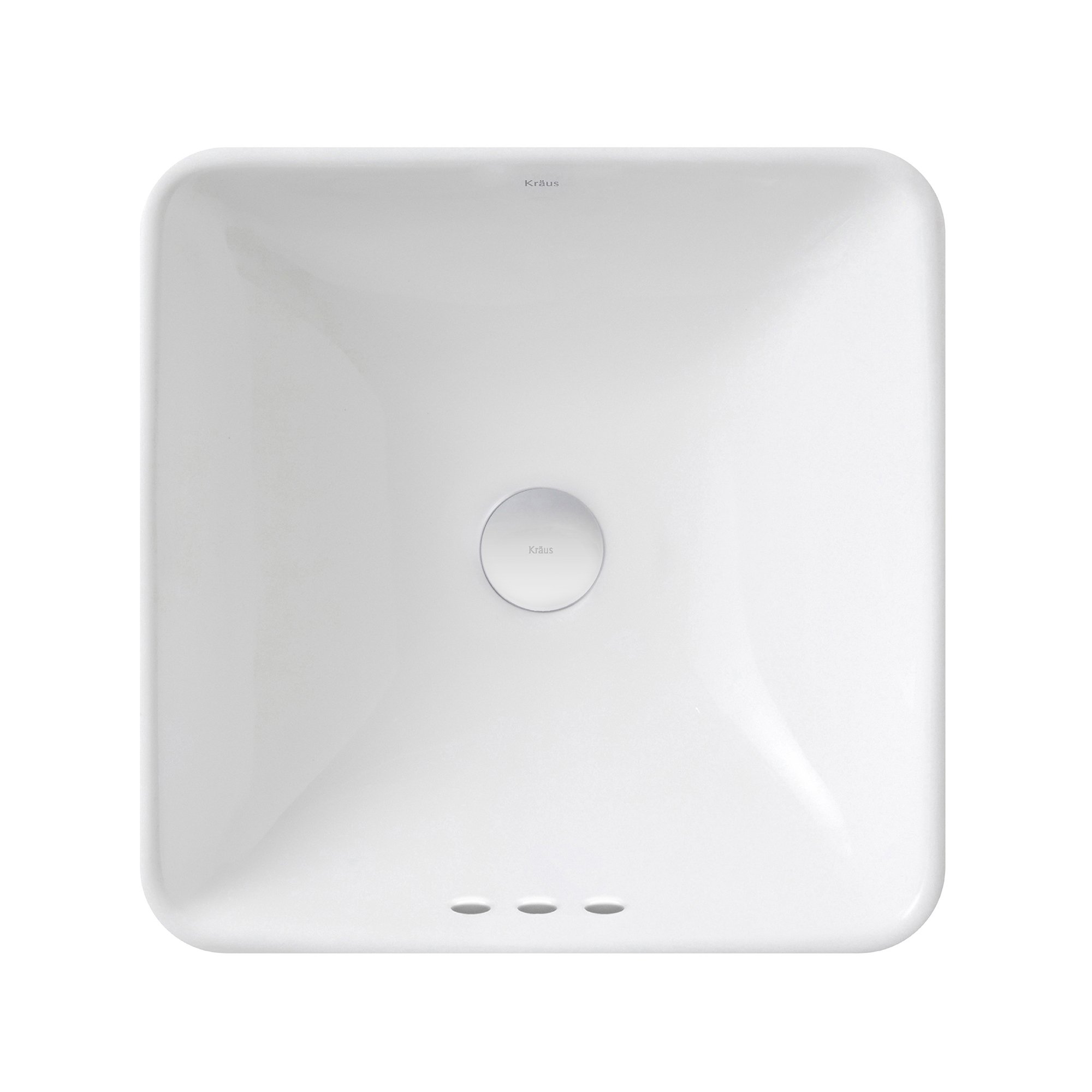 Kraus KCR-281-BN Modern Ceramic Square Semi-Recessed Bathroom Sink with Overflow & Pop-Up Drain - Brushed Nickel/White 16.25