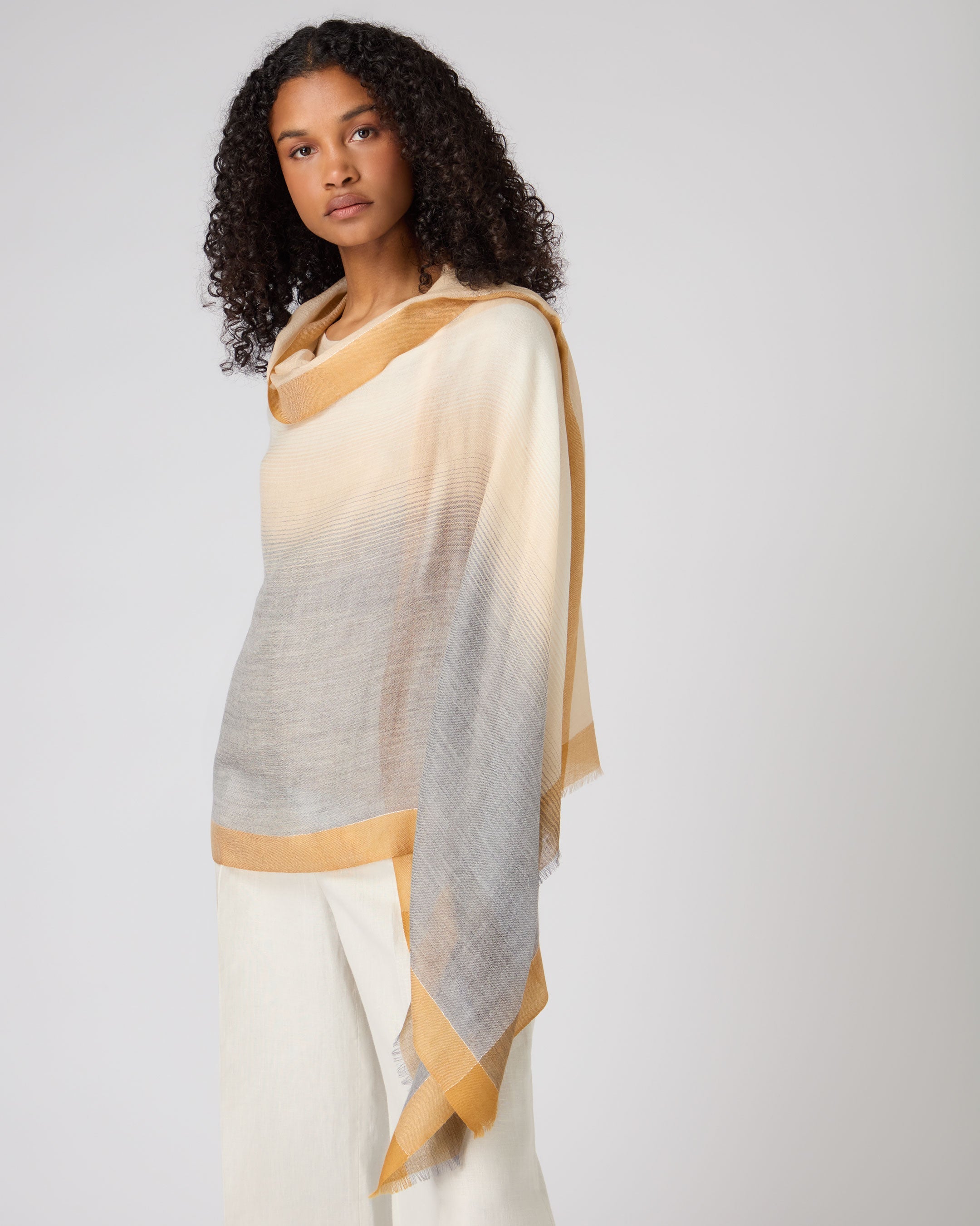 Luxury Women's Blue and Beige Cashmere Pashmina Shawl - Soft Warm Winter Scarf for Office, Travel & Special Occasions