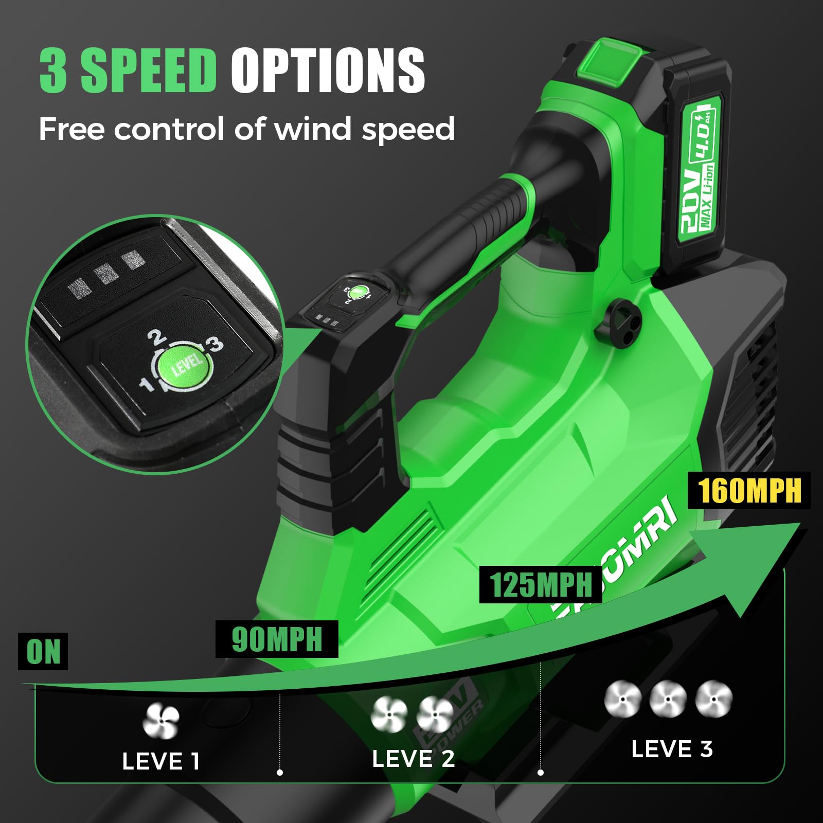 **Powerful 580CFM/160MPH Cordless Leaf Blower with 2 x 4.0Ah Batteries & Charger - 3 Speed Modes for Lawn Care, Yard, Garage, and Driveway Cleaning - Lightweight & Efficient for Home and Garden Maintenance**