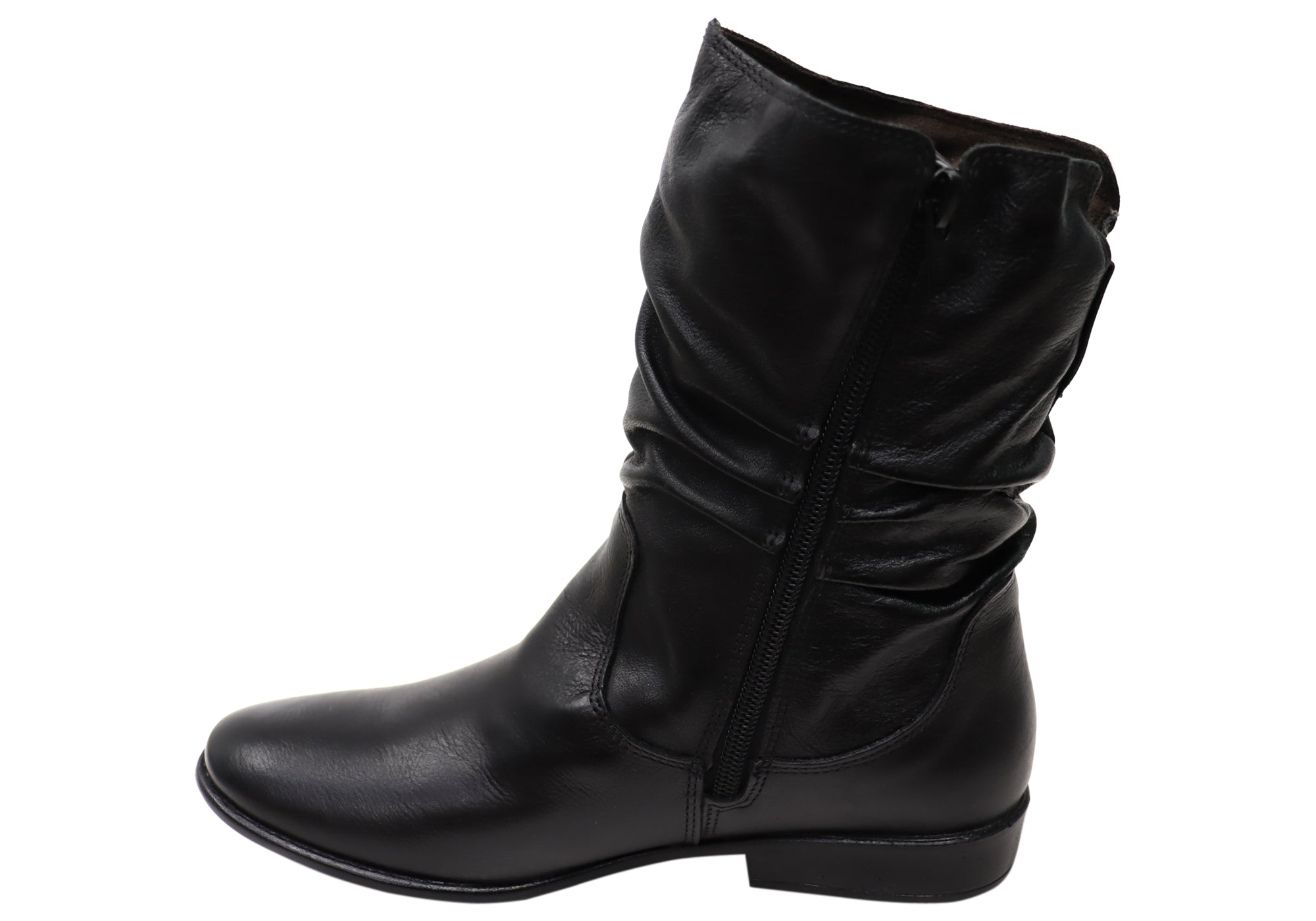 Perlatto Lucia Women's Brazilian Comfortable Leather Mid Calf Boots - Stylish Ankle Boots for Fall & Winter Fashion, Office Wear & Casual Outfits