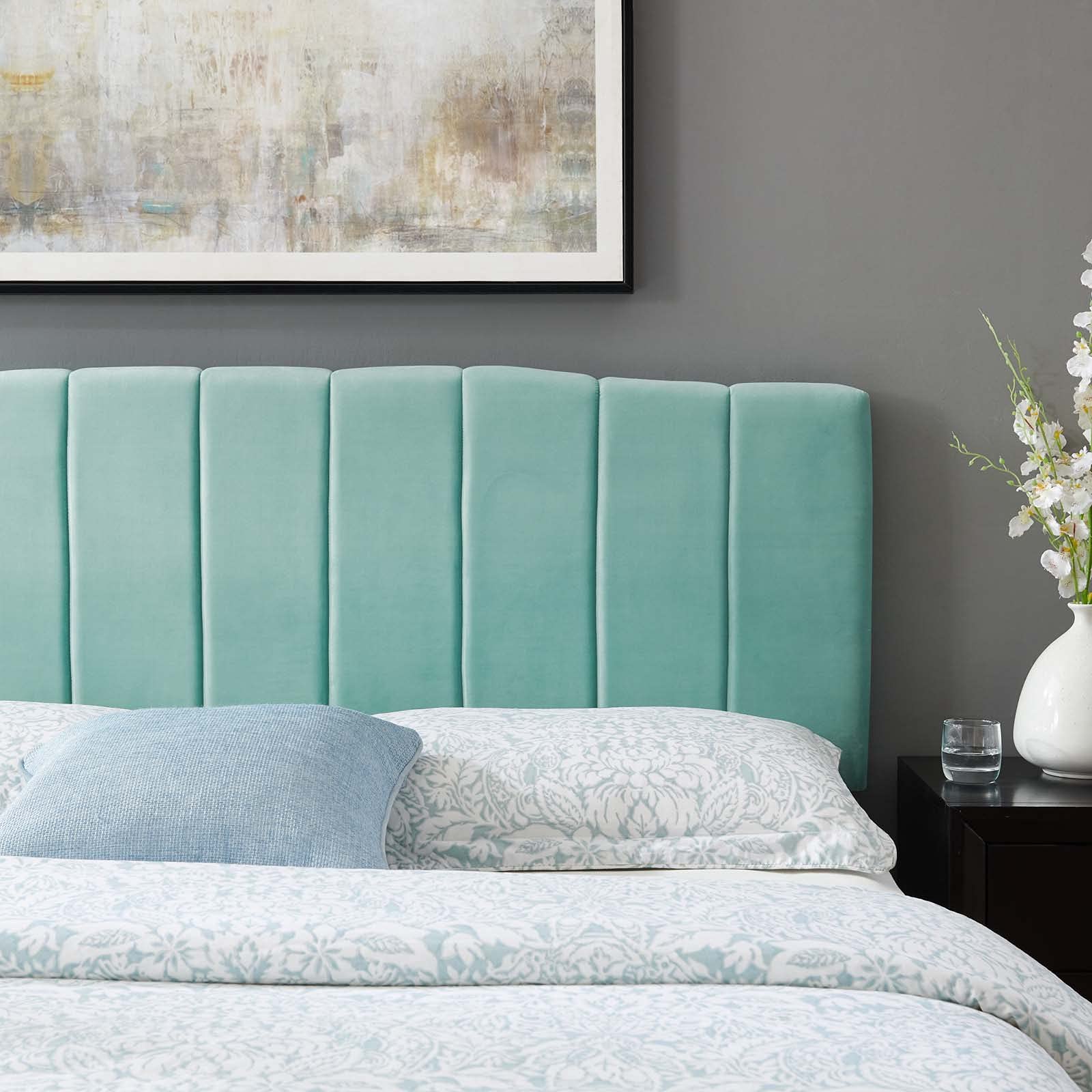 Tufted Velvet King Size Headboard - Blue Modern Contemporary Upholstered Bed Frame - Perfect for Master Bedroom, Guest Suite & Urban Home Decor