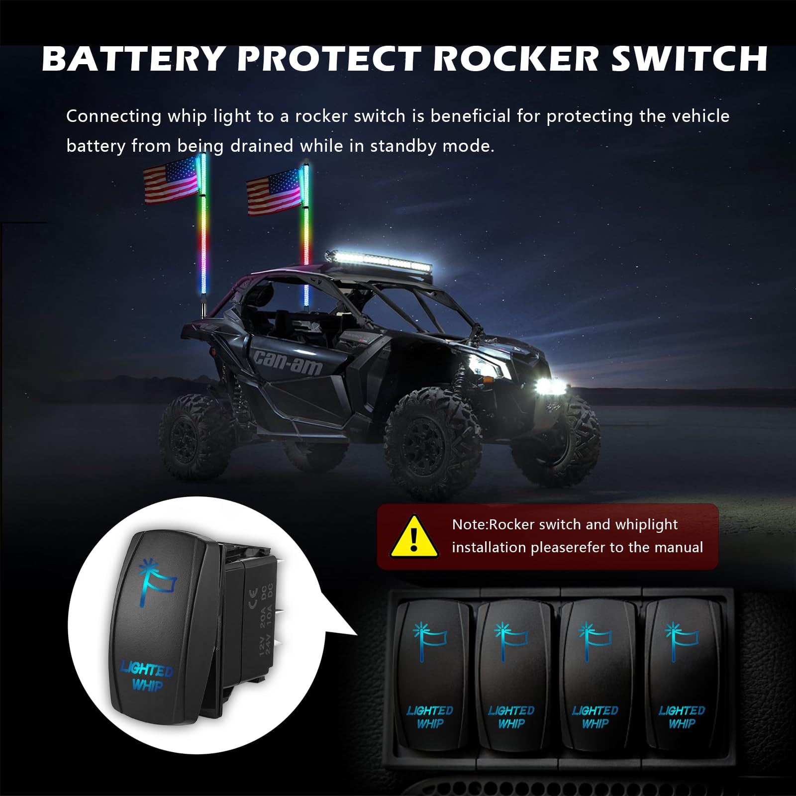 2PCS 2FT LED Whip Lights with Spring Base - RGB Spiral Chase Lights with App & Remote Control, DIY Music Sync Lights for RZR UTV, Polaris, Can-Am - Perfect for Off-Road Vehicles, Night Rides, and Outdoor Parties