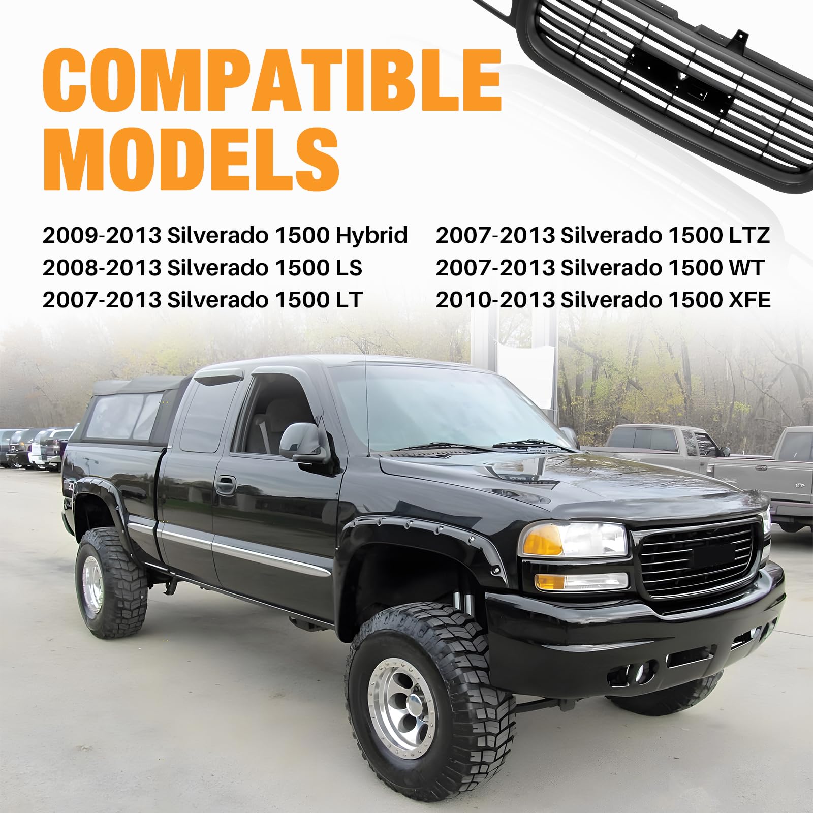 GMC Sierra 1500 2500 3500 & Yukon Front Grill Grille (1999-2006) - Gray with Black Insert | Replacement GM1200429 19130786 | Perfect for Off-Roading & Truck Customization