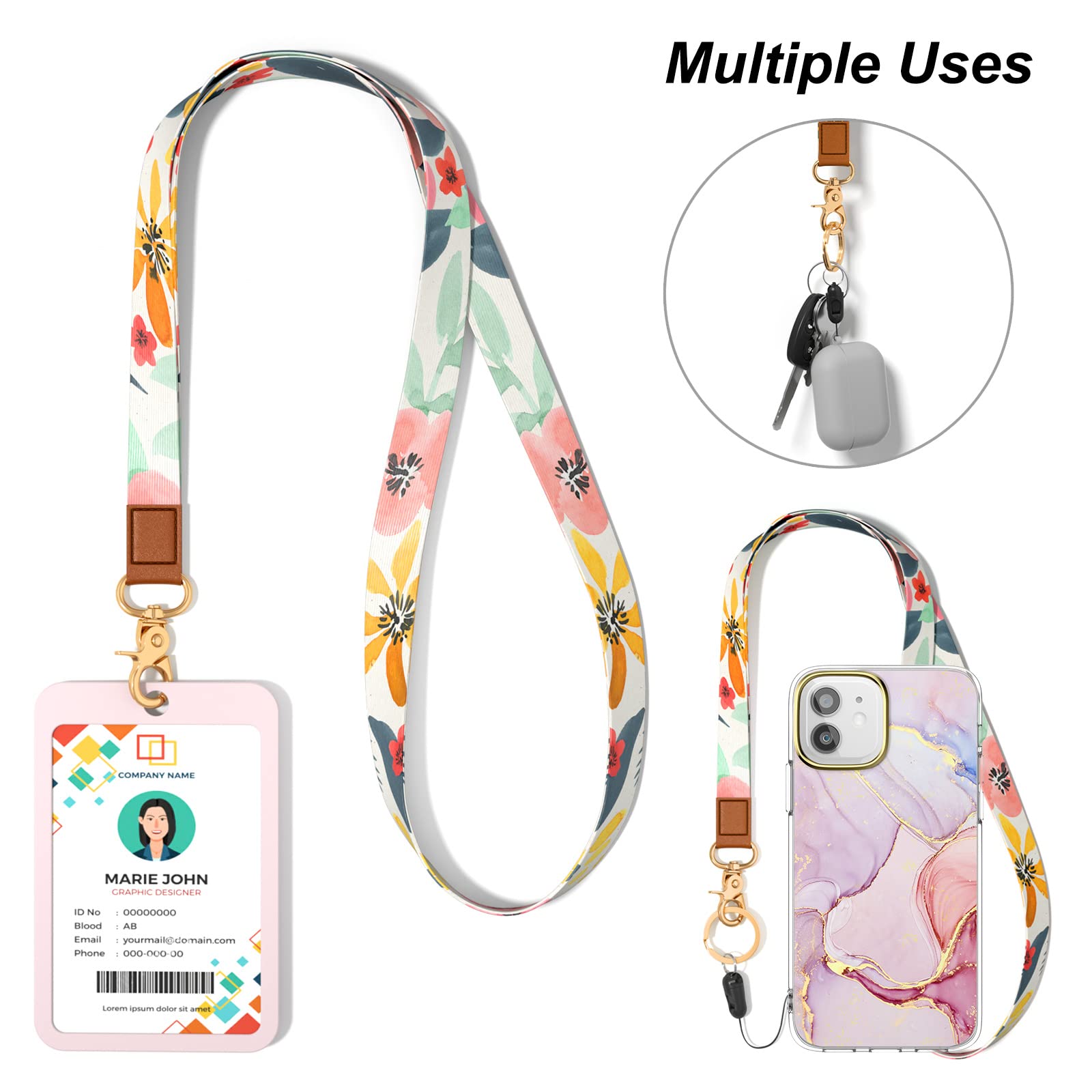 Durable Neck Lanyard Keychain - Adjustable Long Lanyard Strap for Keys, ID Badges, Cards, Wallet & Phone - Perfect for Work, Travel & Outdoor Activities