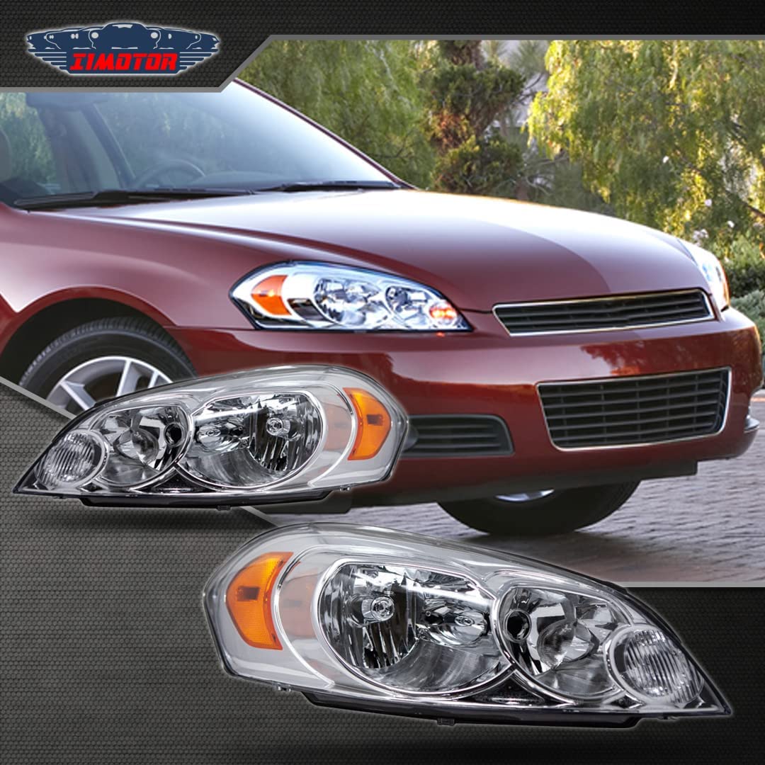 2006-2011 Chevy Impala Replacement Headlights - Chrome/Clear Aftermarket Pair - Upgrade for Night Driving & Enhanced Visibility