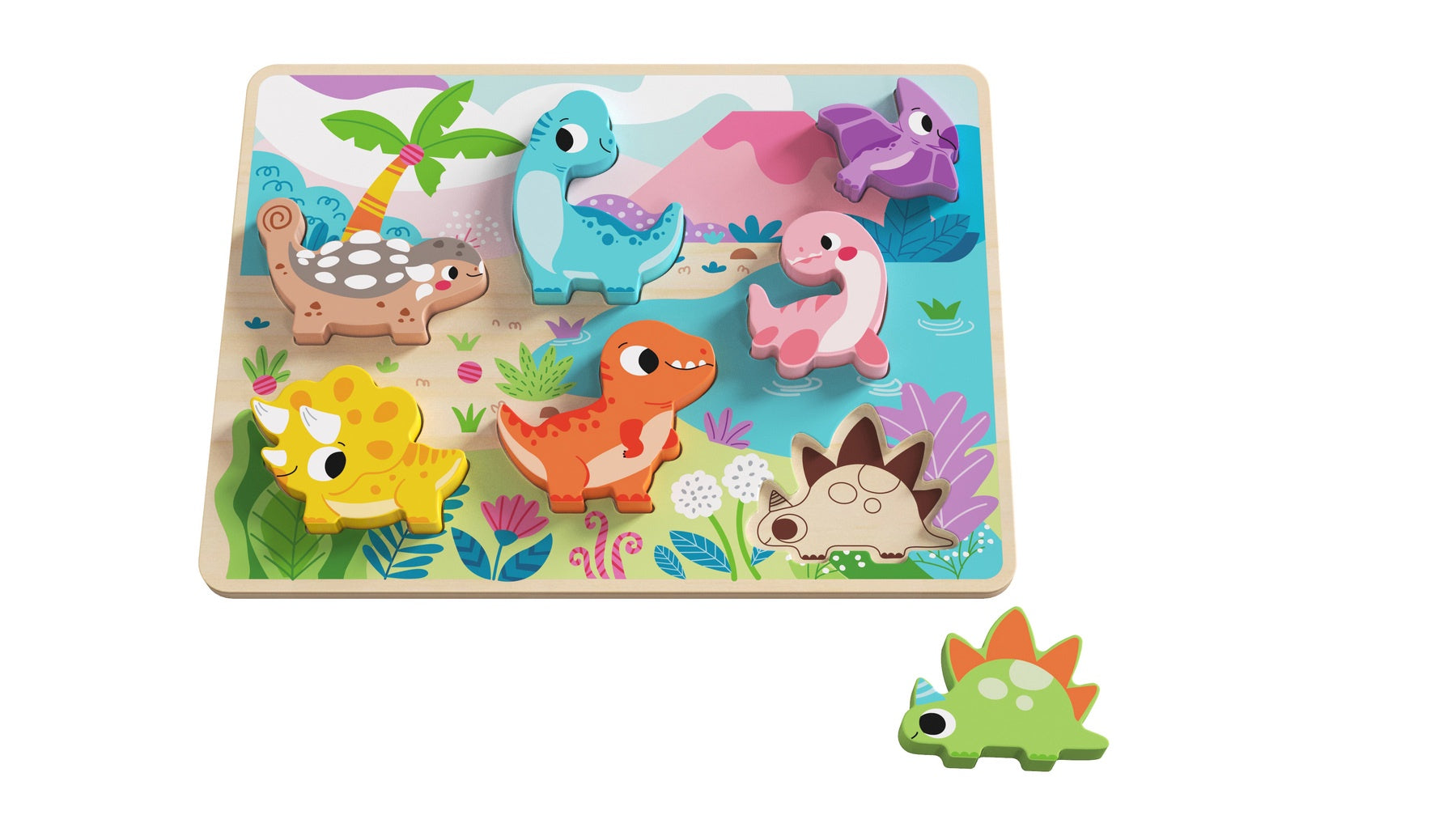 Chunky Wooden Dinosaur Puzzle for Toddlers - Large Wood Animal Jigsaw Toy for Kids Ages 1-3 - Montessori Learning Activity for Preschool Education & Home Playtime