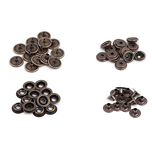 15-Piece Leather Snap Fastener Kit - Metal Press Studs & Button Tool for Clothing, Fabric, Leather Sewing - DIY Crafting Supplies (Bronze) | Perfect for Jackets, Bags, DIY Projects & Garment Repair