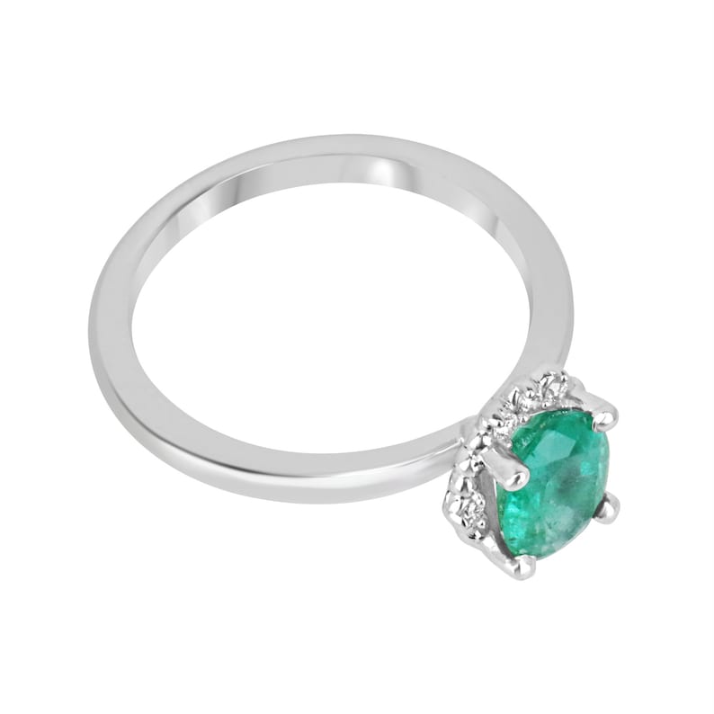 14K Gold Natural Oval Cut Emerald & Petite Medium Dark Green Diamond Accent Ring - 1.30tcw, Elegant Jewelry for Weddings, Anniversaries & Special Occasions
