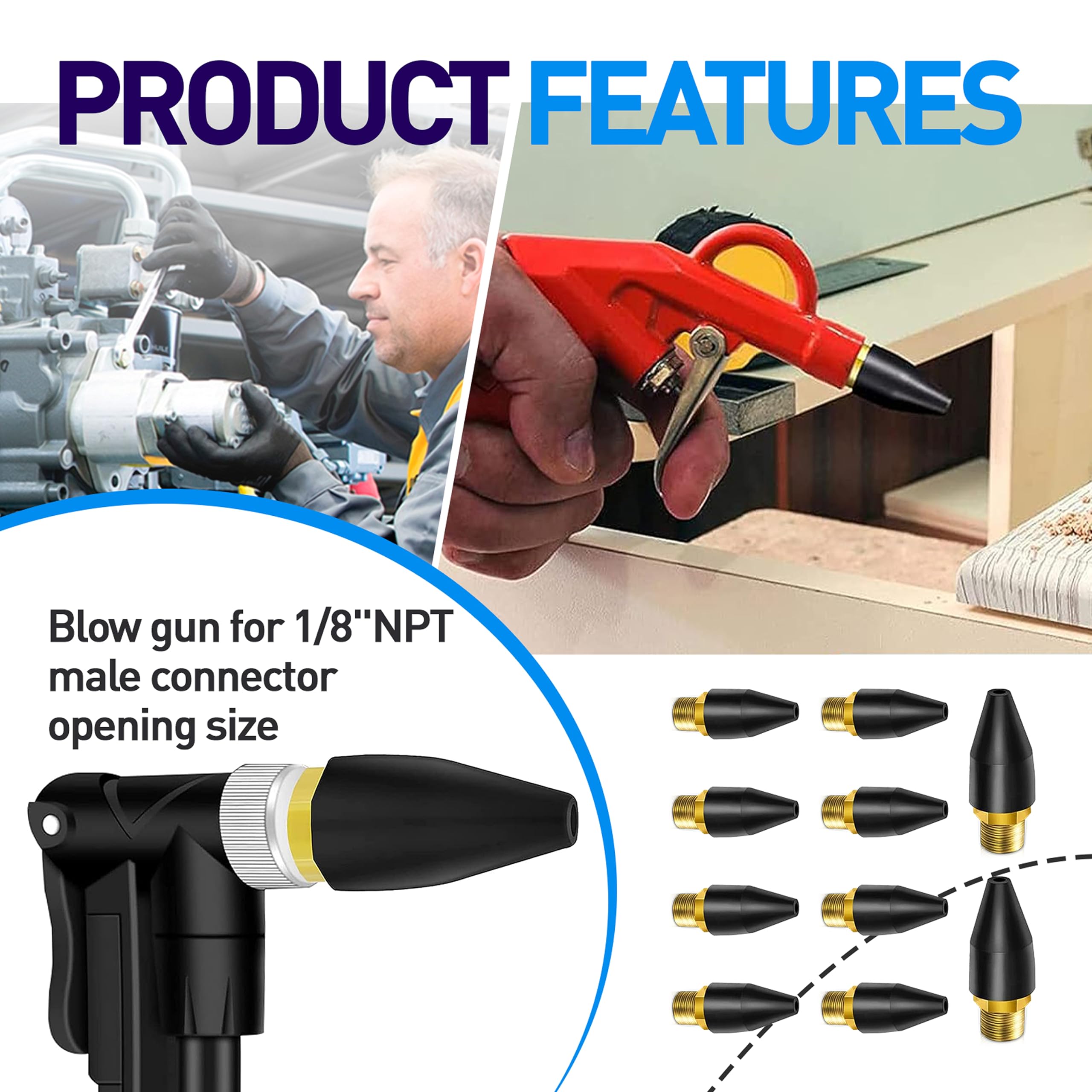 10 Pcs Rubber Air Nozzle Tips for Air Blow Guns - Durable Air Tool Accessories for Workshop, Garage & Industrial Cleaning - Black Rubber Tips for Air Compressor Tools