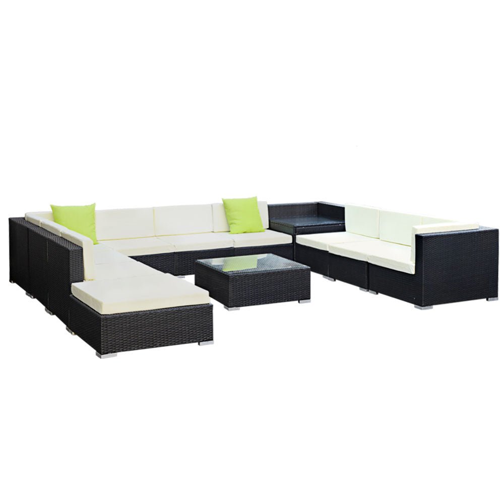 12-Piece Beige Wicker Outdoor Lounge Set with Storage Cover - Perfect for Patio, Garden, Poolside & Backyard Relaxation