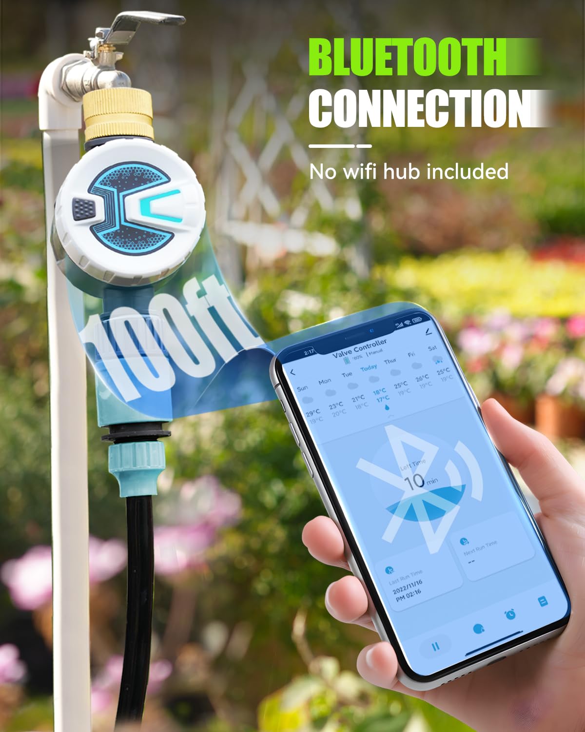 RAINPOINT Smart Bluetooth Garden Hose Timer with Brass Inlet - App Controlled Water Timer for Sprinklers with Rain Delay, Manual & Auto Modes - Perfect for Lawn, Garden & Outdoor Plant Watering