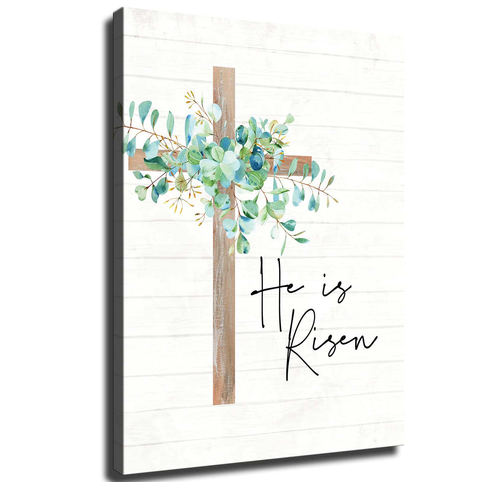 He Is Risen Easter Wall Art - Christian Religious Easter Decor, Rustic Church Sign, Spring Canvas Print for Home, Classroom & Kitchen - Framed & Unframed (24x36 Inch) - Perfect for Bedroom Aesthetics, Boys & Women Gifts