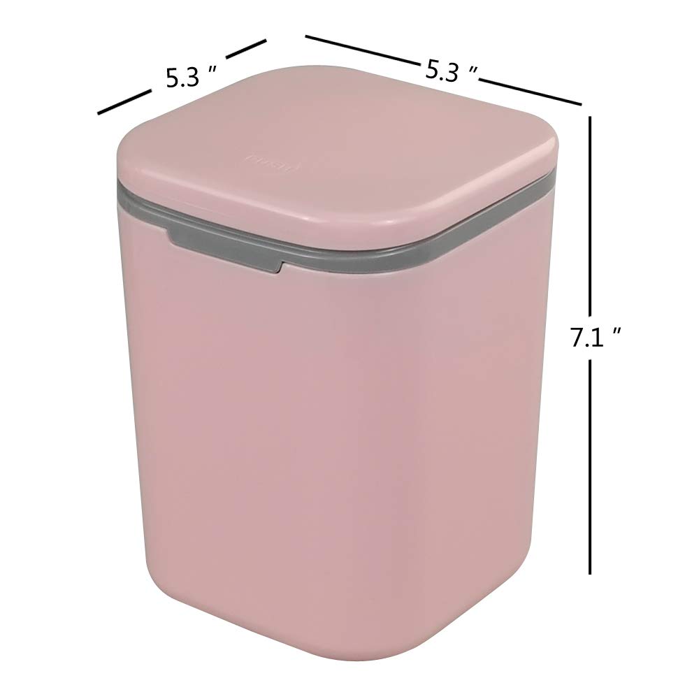1/2 Gallon Tiny Countertop Trash Can with Push-Button Lid - Small Pink Waste Bin for Bathroom, Office, Kitchen & Vanity - Compact Mini Garbage Can for Home & Travel Use