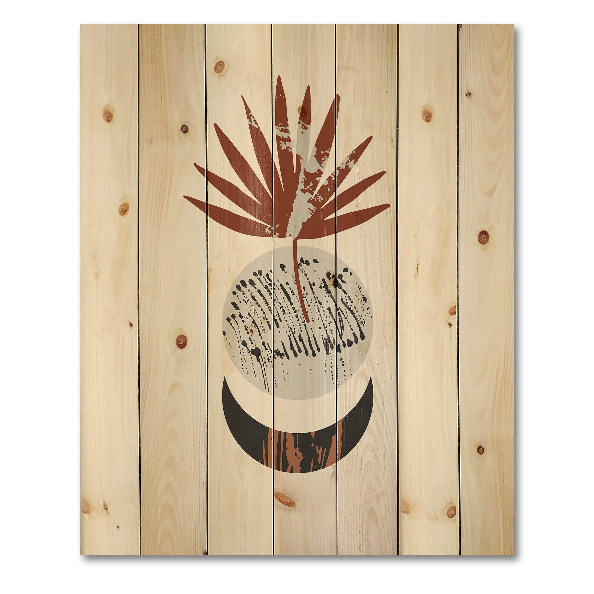 Retro Terracotta Moon & Sun Wood Wall Art - Modern Abstract Pine Wood Panel Decor for Living Room, Bedroom, or Office - Large Contemporary Wooden Wall Hanging with Natural Print