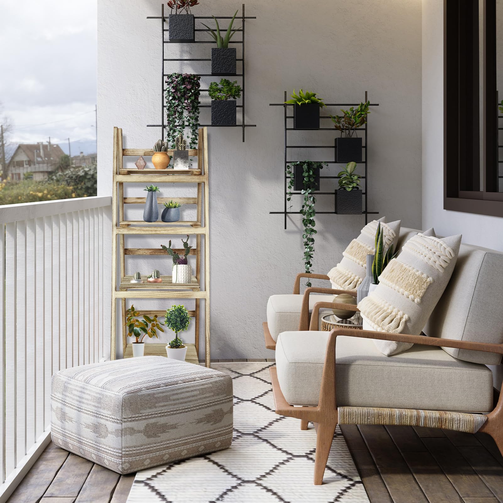 4-Tier Folding Ladder Shelf - Wood Plant Display Rack for Home & Office Decor