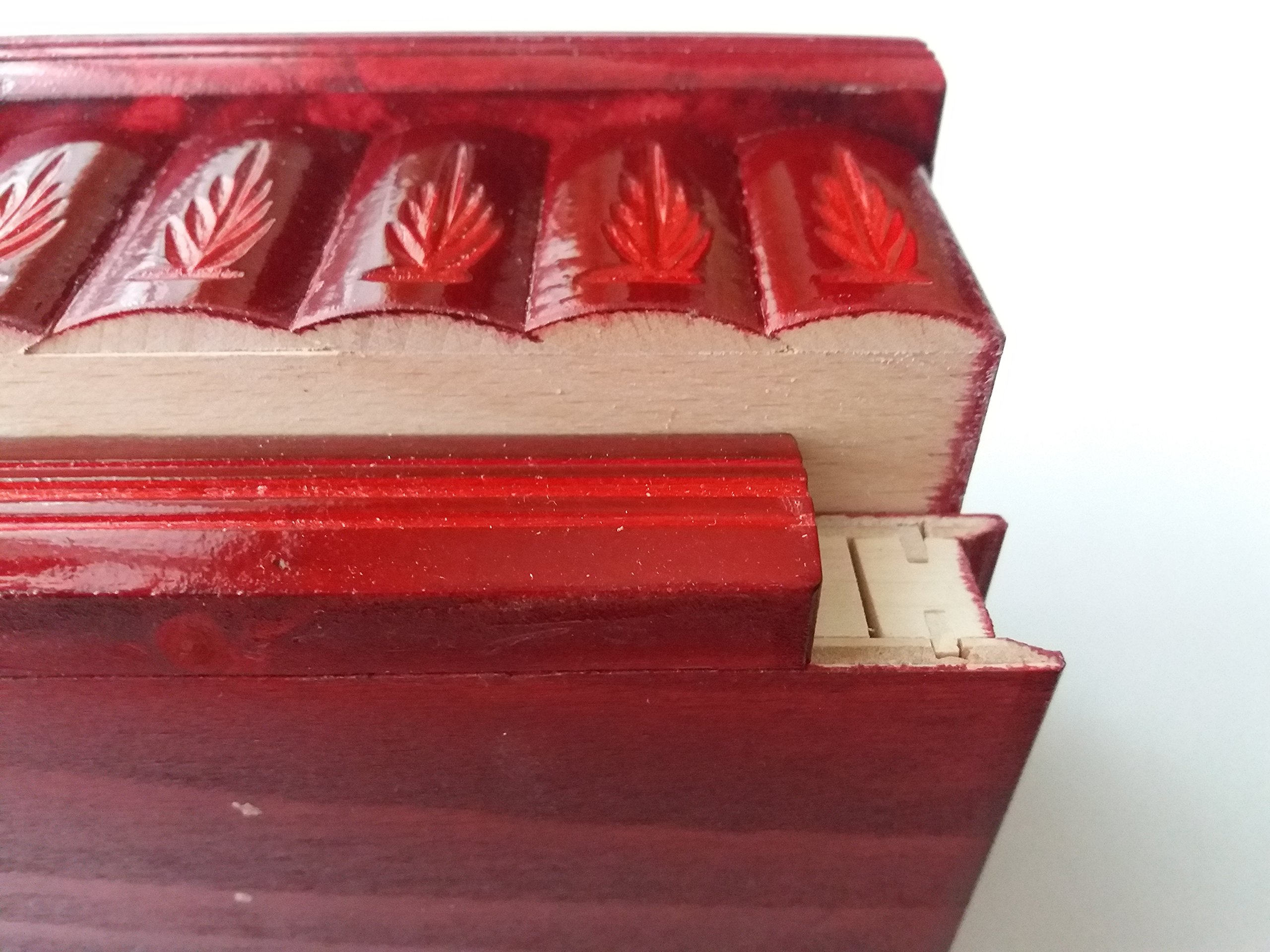 Magic Puzzle Jewelry Box - Hand Carved Wooden Secret Box with Tricky Brain Teaser Design (Special Red) | Perfect for Gift Giving, Treasure Storage & Home Decor