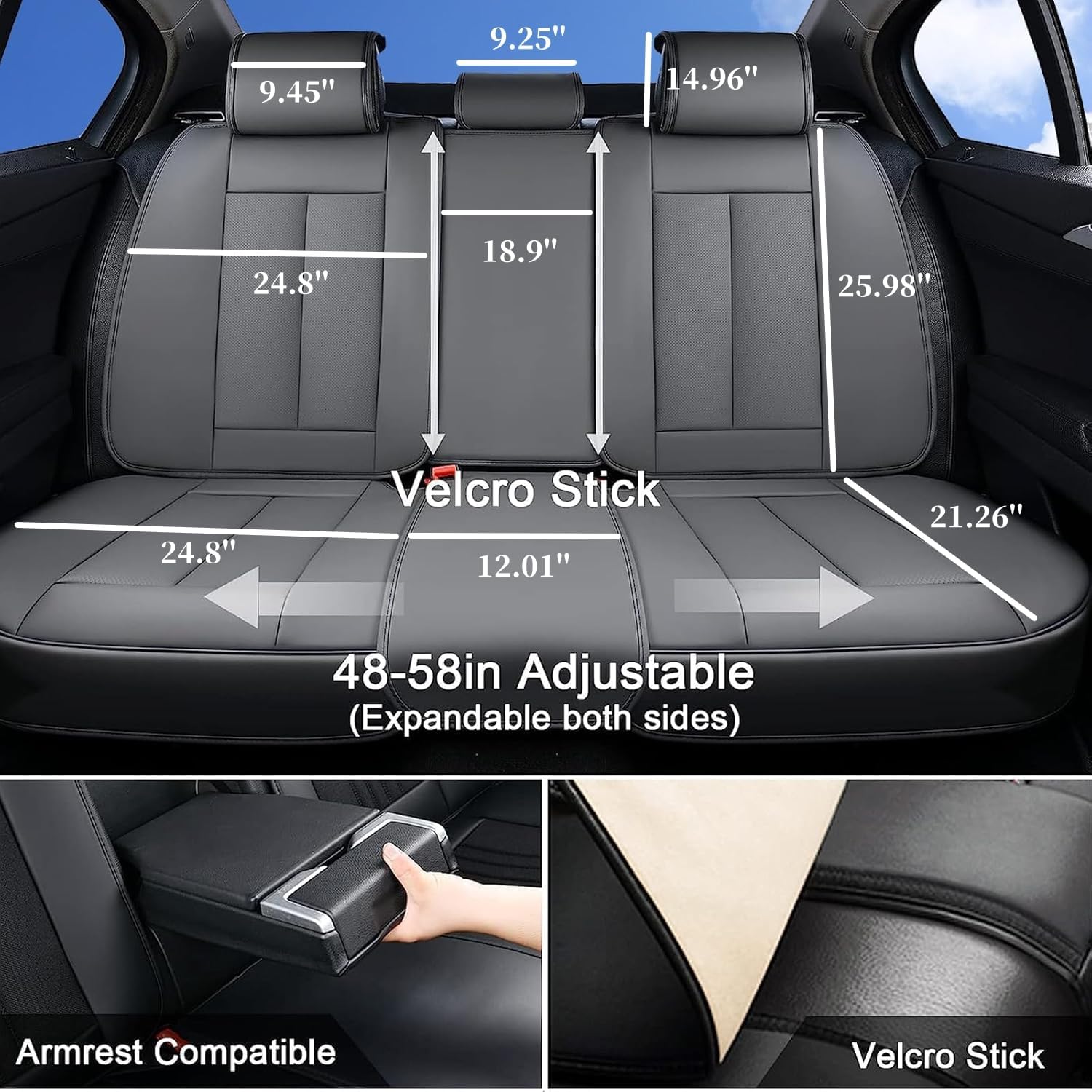 Coverado Full Set Car Seat Covers - Waterproof Nappa Leather Car Seat Protectors for Front & Back Seats (Gray) | Universal Fit for Most Vehicles | Perfect for Daily Commute, Road Trips & Pet Protection