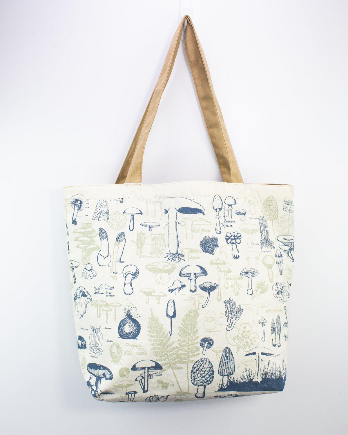 Eco-Friendly Mushroom Print Tote Bag - Reusable Grocery Shopping & Beach Tote for Women - Perfect for Farmers Market, Picnics & Daily Use