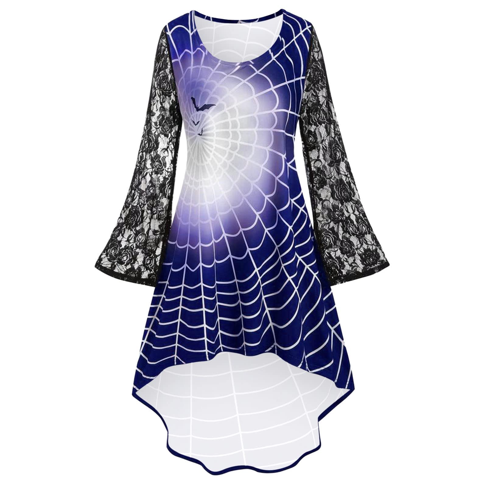 Gothic Women's Midi Dress Halloween Printed Lace Long Sleeve Vintage Shirt Dress - Perfect for Halloween Costume, Gothic Party, Vintage Fashion and Casual Wear