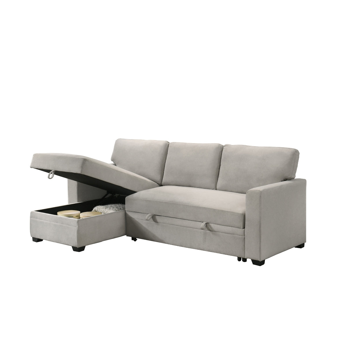 Beige 2-Piece Sectional Sofa with Pull-Out Sleeper & Reversible Storage Chaise - Perfect for Small Spaces, Guest Rooms, and Cozy Living Rooms