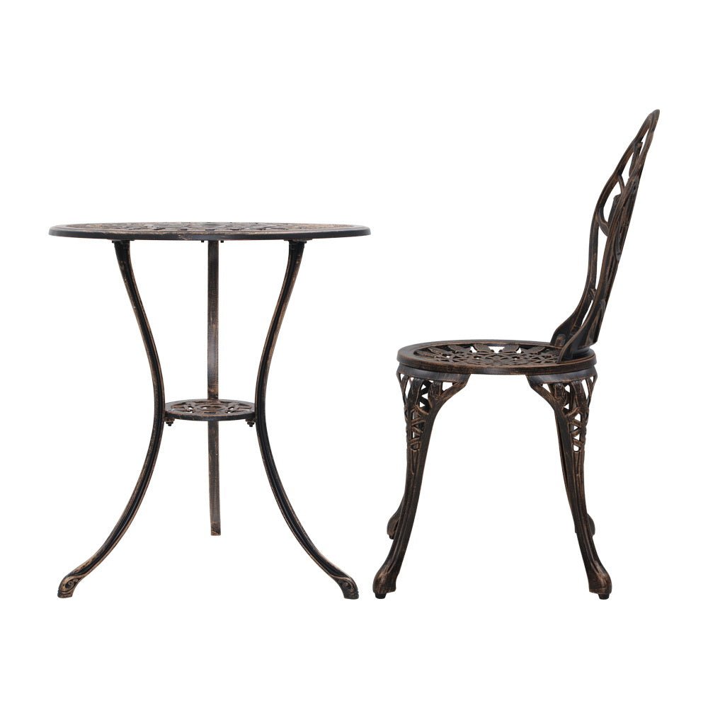 3-Piece Outdoor Bistro Set with Cast Aluminum Chairs & Table - Bronze Tulip Design - Perfect for Patio, Garden, and Balcony Dining