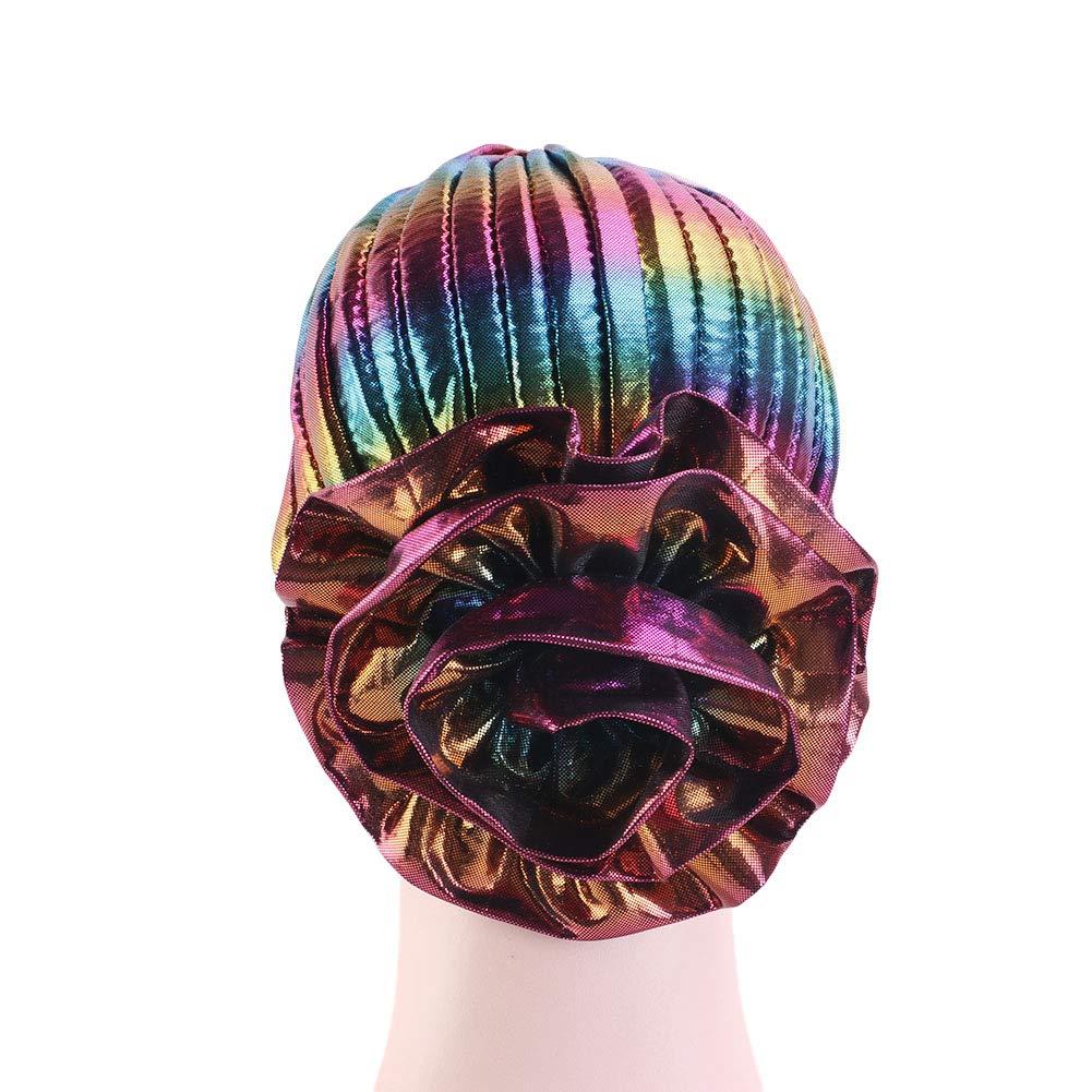 Glitter Laser Flower Turban - Colorful Stretchy Beanie Cap & Hair Wrap for Women | Perfect for Yoga, Gym, Beach & Everyday Fashion