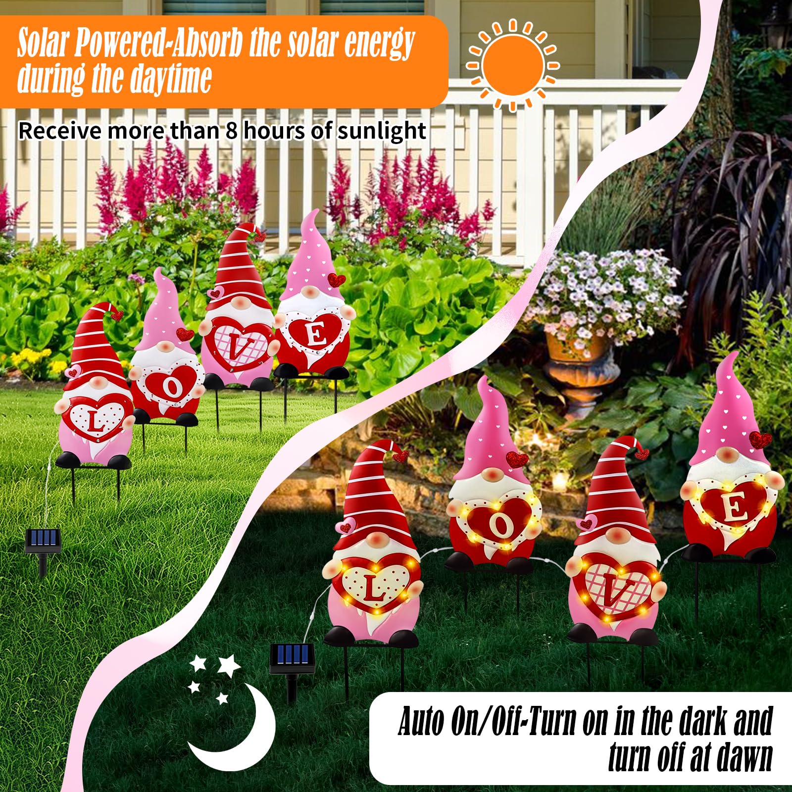 4 Pack Solar-Powered Valentine's Day Gnome Yard Stakes - 25