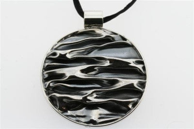 Elegant Black Silk Necklace with Circular Pendant - Perfect for Evening Wear & Special Occasions