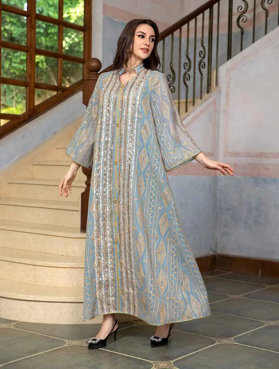 Elegant Eid Dress for Women - Sparkling Sequins & Embroidery Kaftan Caftan - Perfect for Eid Celebrations, Parties, and Special Occasions