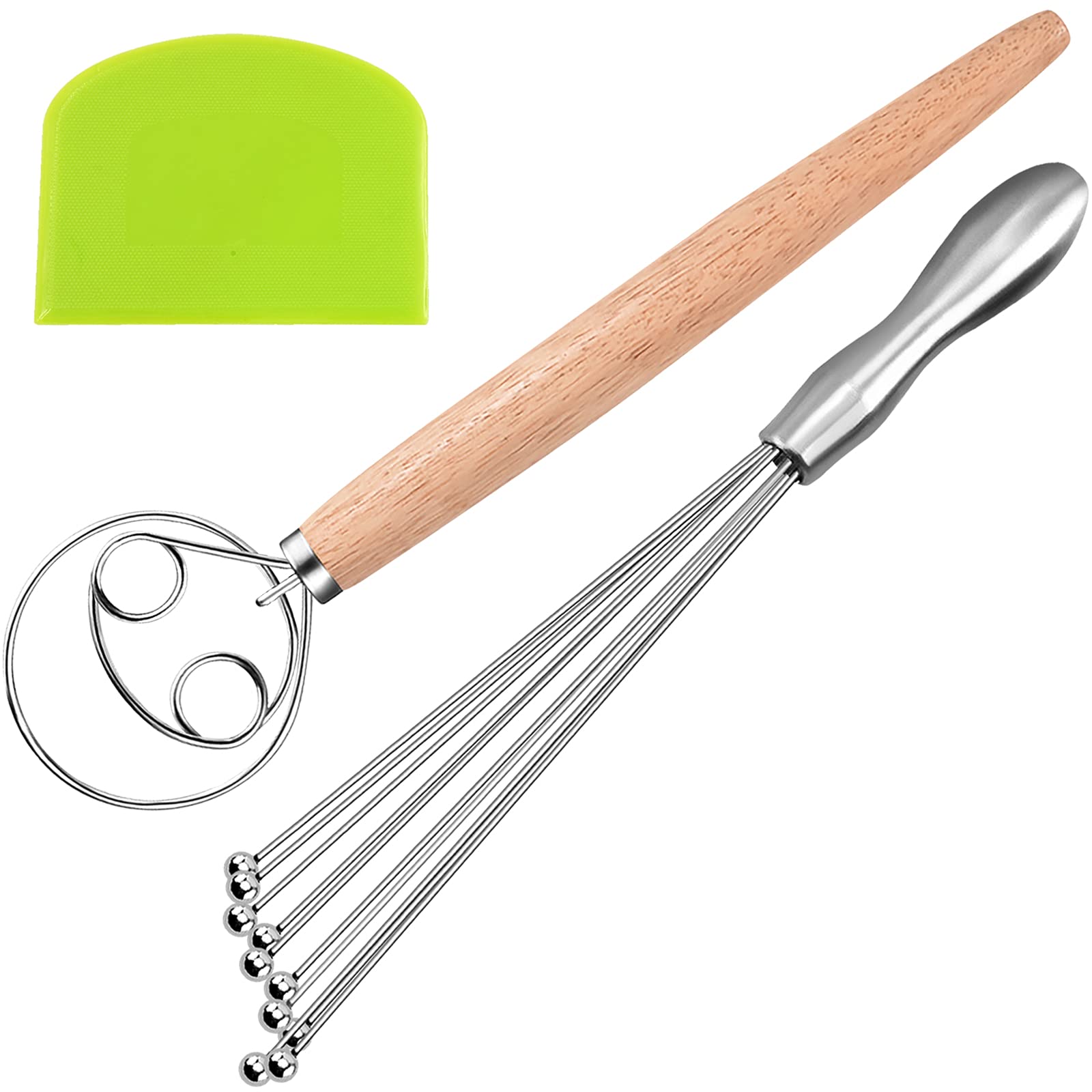 **YouthLife Danish Dough Whisk & Stainless Steel Ball Whisk Set with Dough Scraper – Premium Bread Baking Tools for Cake, Dessert, Pizza & Pastry – Perfect for Home Bakers & Professional Kitchens**