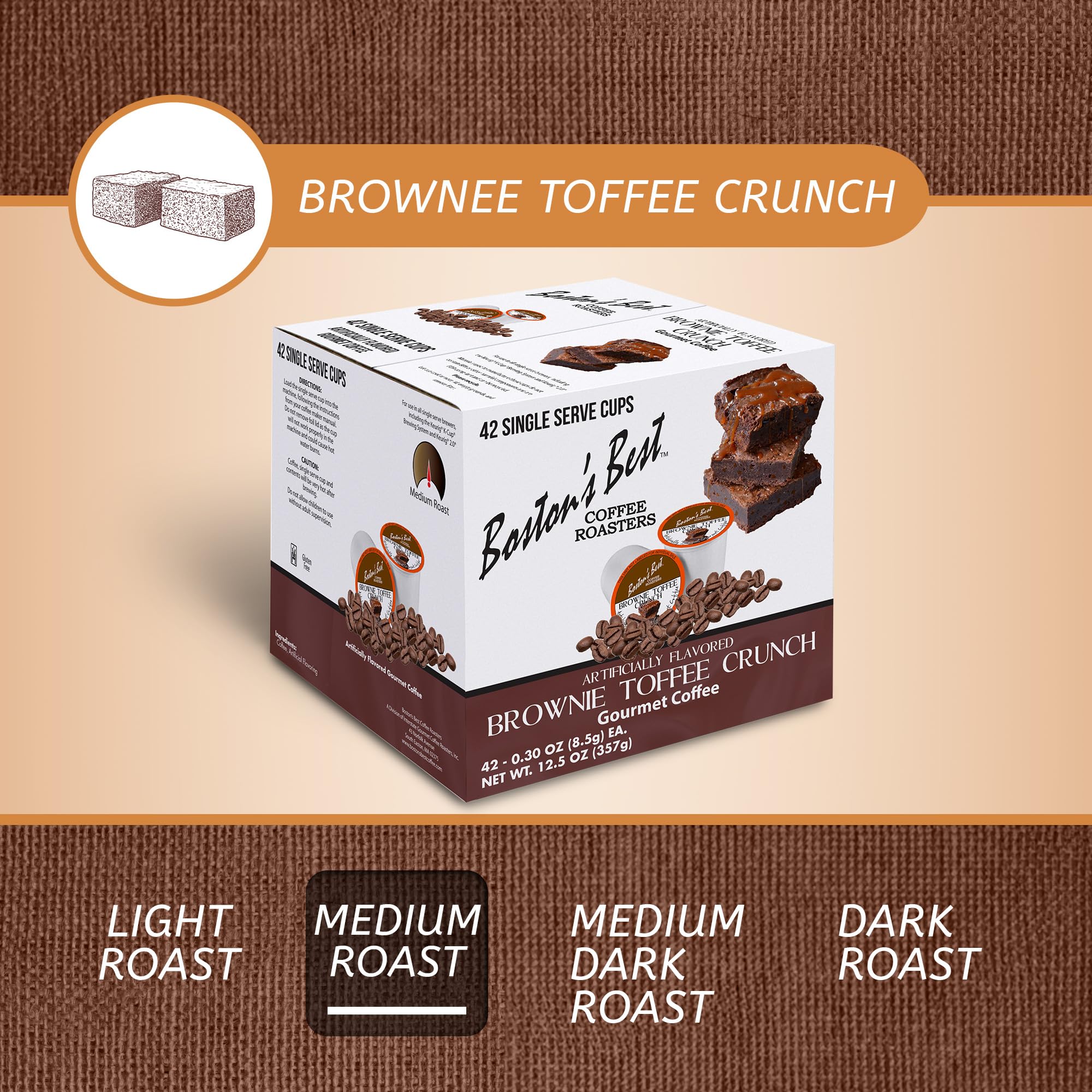Boston’s Best Gourmet Coffee - Brownie Toffee Flavor, Medium Roast K-Cups (42 Count) for Keurig Brewers | Perfect for Office, Home & Gift Giving