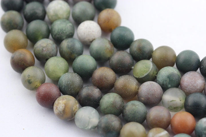 2.0mm Large Hole Indian Agate Matte Round Beads - 8mm, 10mm, 15.5mm Strand for Jewelry Making, DIY Crafts, Bracelets & Necklaces - Natural Stone Beads for Boho Style & Healing Crystal Designs